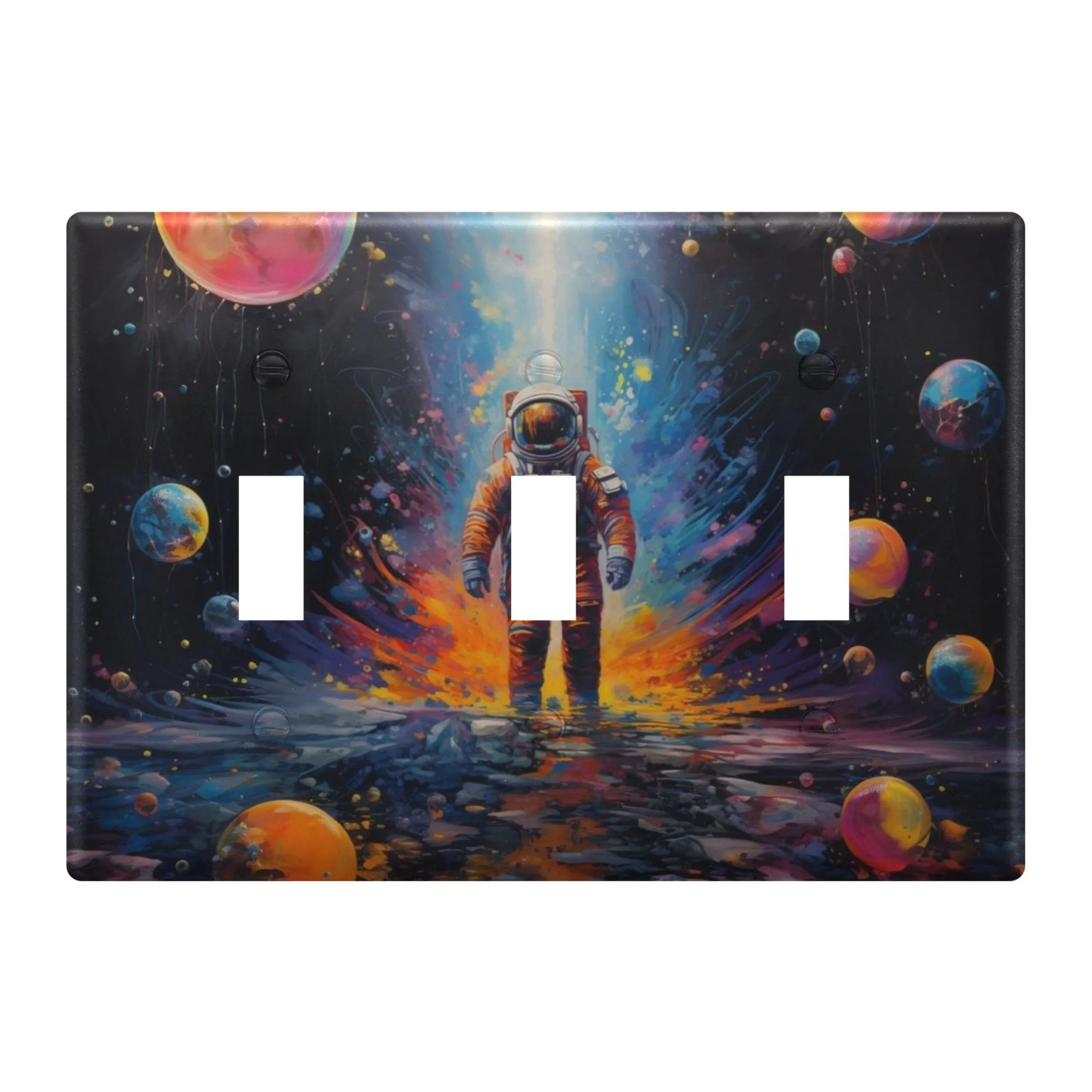 Astronaut on Water and Bubbles Light Switch Plate Covers 3 Gang Wall Plate Plastics Outlet Covers for Kitchen Home Office Decor