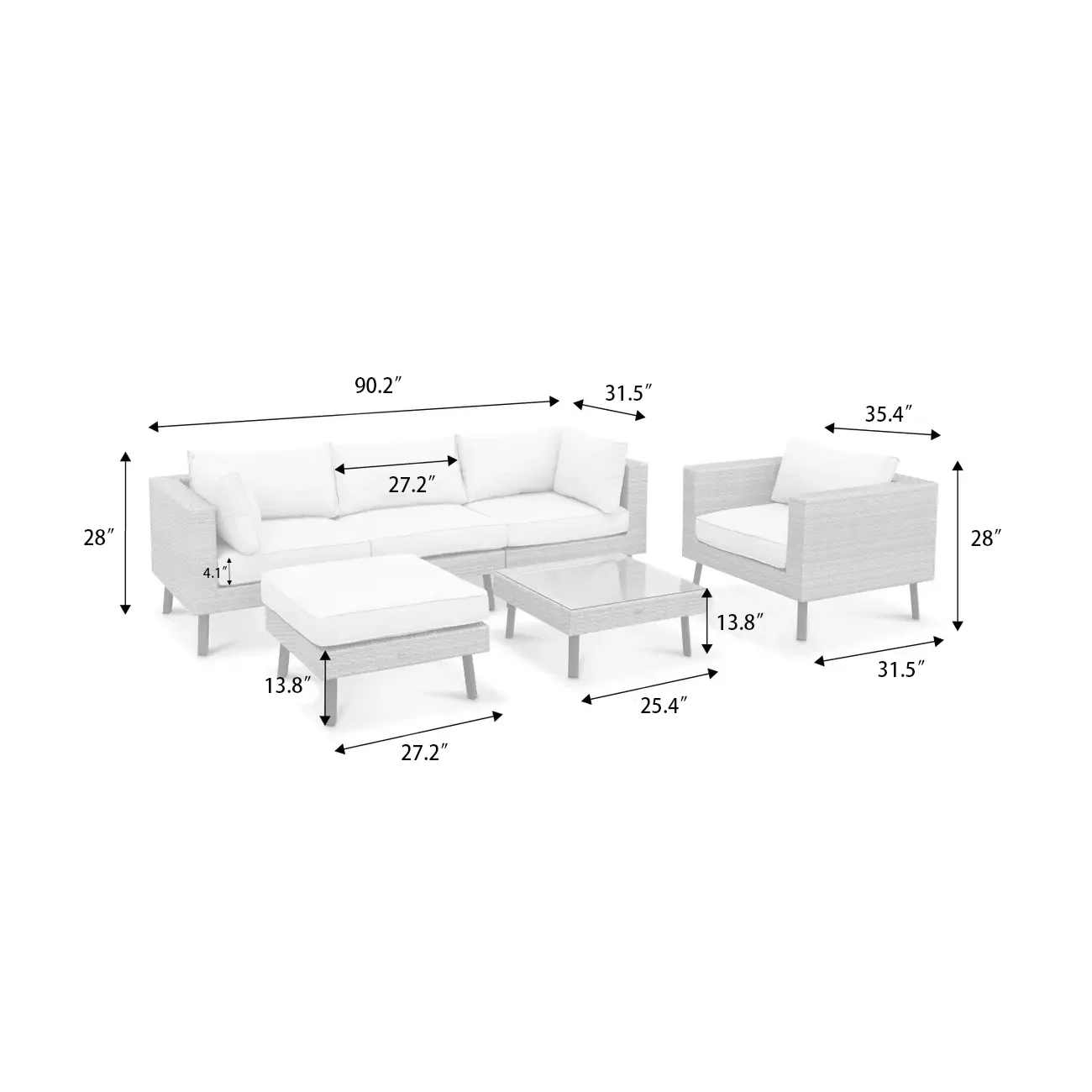 SUSIE'S GARDEN 6 Piece Outdoor Patio Wicker Furniture Set, Olefin Outdoor Sectional Sofa Deep Seating Water Resistant