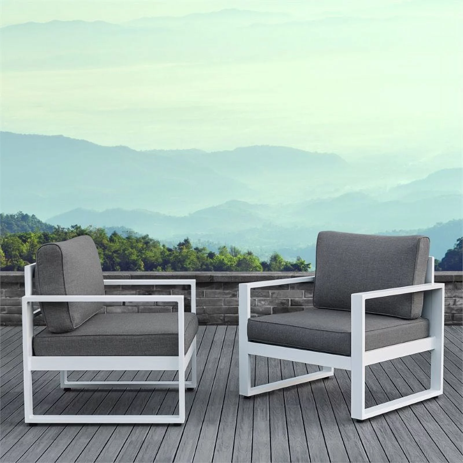 Home Square 3 Piece Patio Garden Set with Bench and 2 Patio Chairs in Gray/White