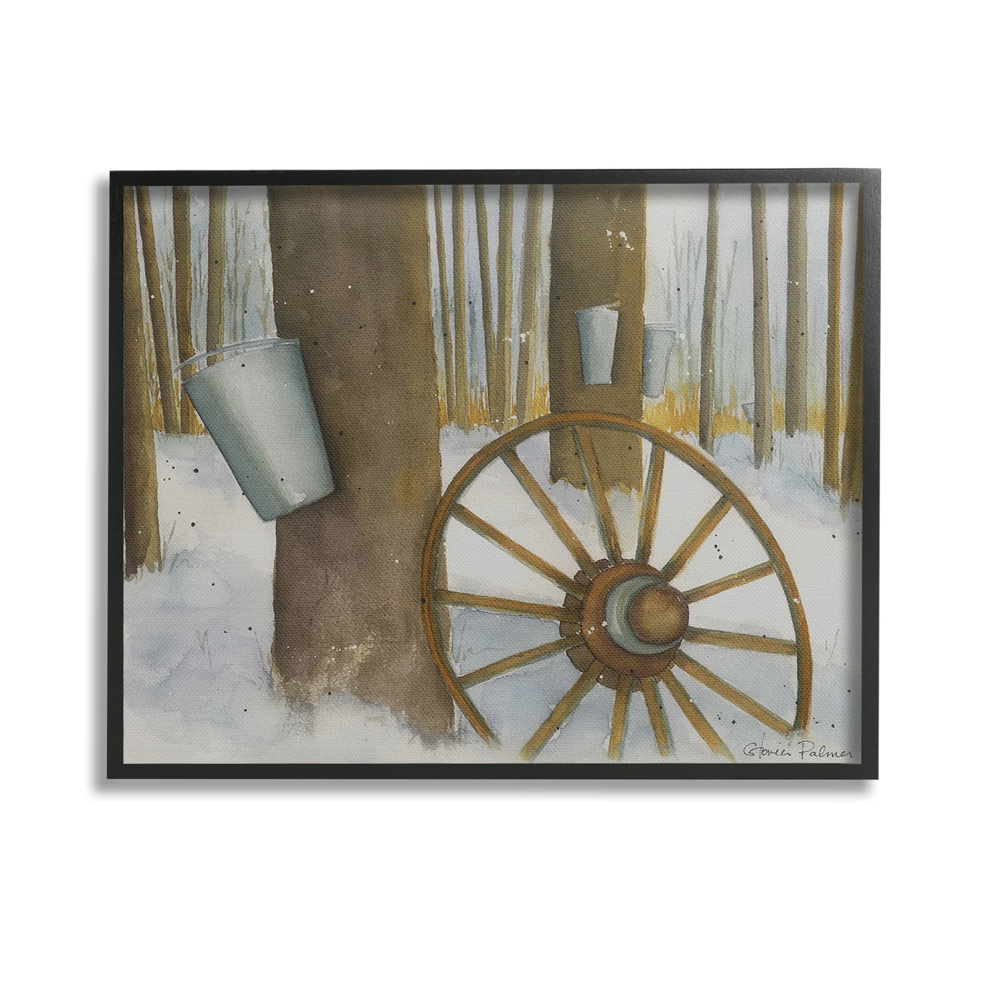 Stupell Industries Maple Sugaring Trees Landscape Painting Black Framed Art Print Wall Art, 14 x 11