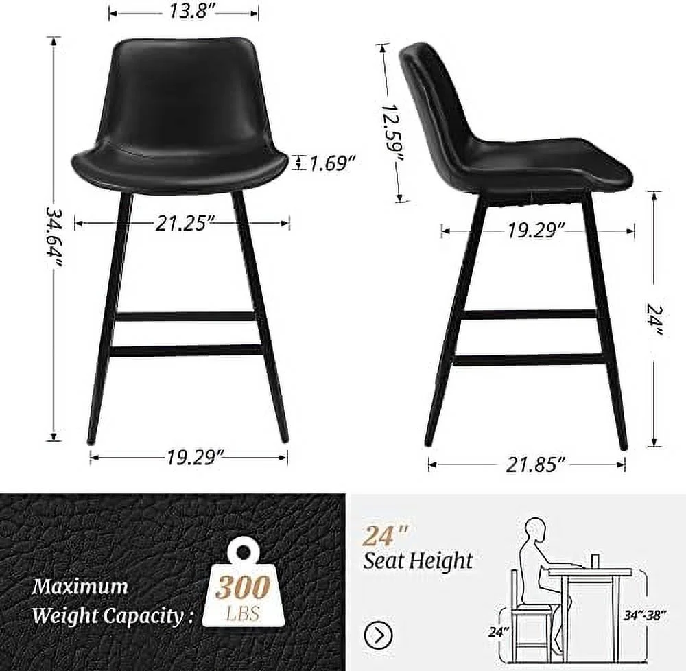 TJCGDTY Indoor/Outdoor Industrial Faux Leather Barstool with Back and Metal Leg Set of 4 Armless Chairs for High Table Kitchen Island Pub Living Room 30" Grey