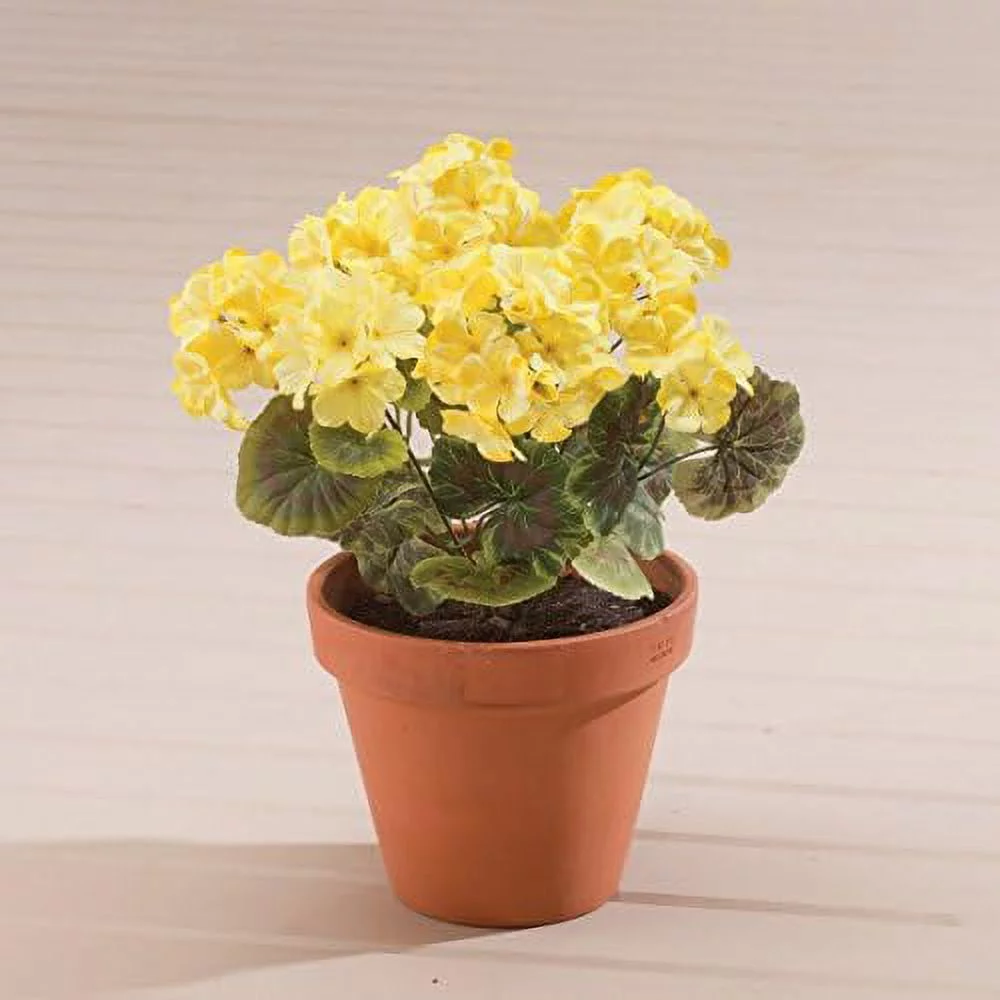silk geranium bush – artificial flowers outdoor décor – yellow, 19” long