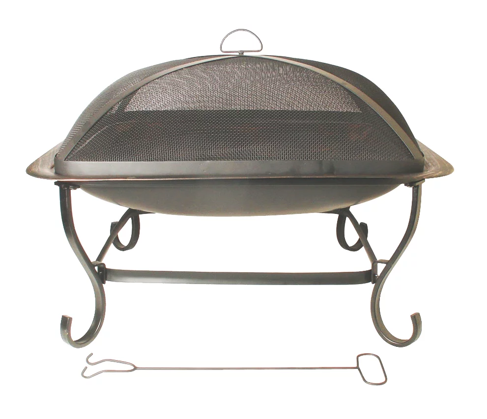 Metal Square Fire Pit Black, 29-inch