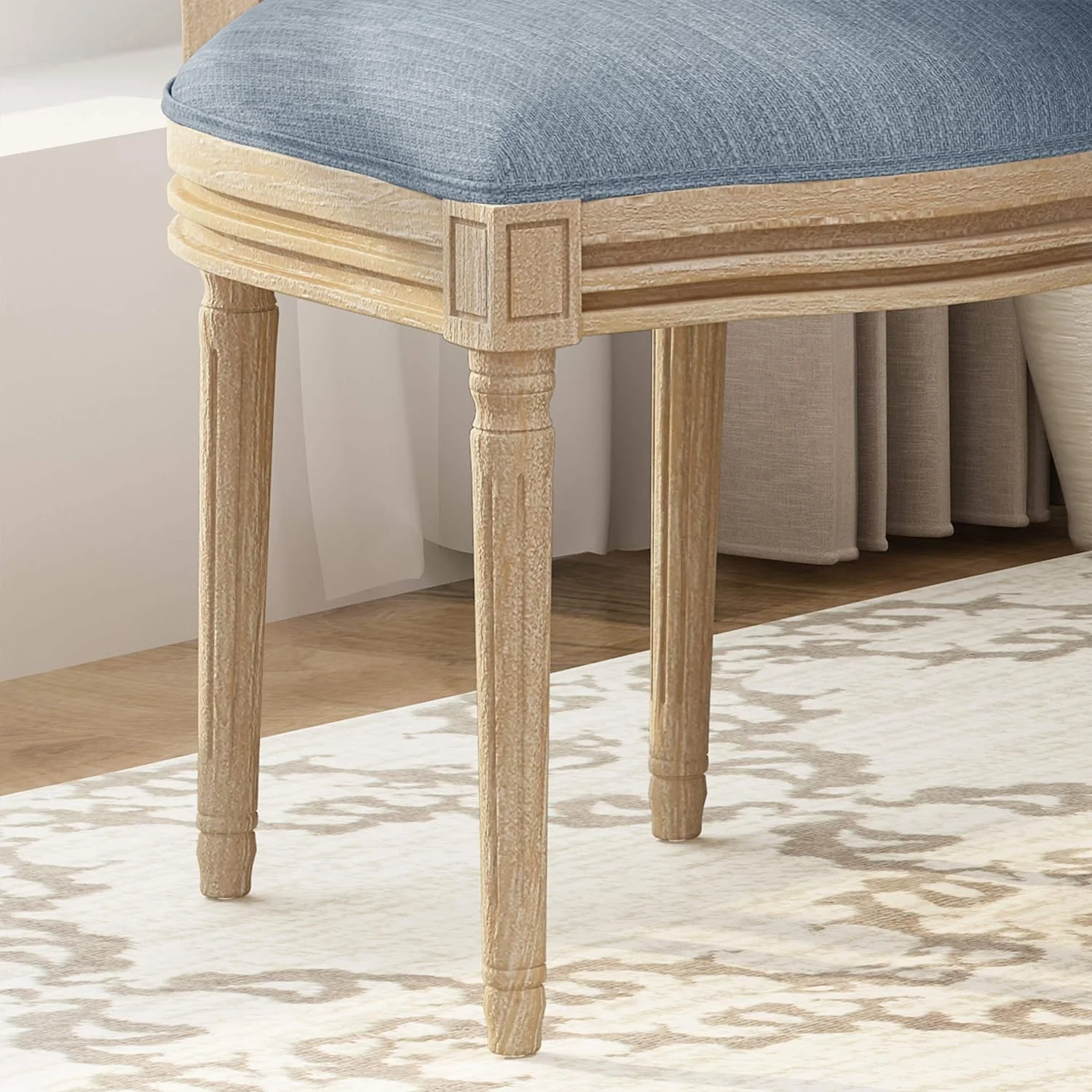 Camilo Wooden Dining Chair With Wicker And Fabric Seating (Set Of 2), Light Blue And Natural