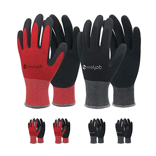 COOLJOB Gardening Gloves for Men, 6 Pairs Breathable Rubber Coated Garden Gloves, Work Gloves for Men, Men’s Large Size Fits Most, Black & Red (Half Dozen L)