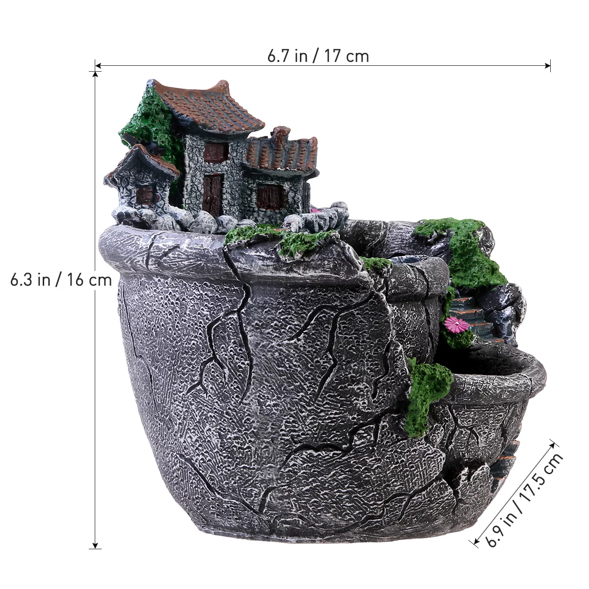 TINKSKY Micro Landscape Artificial Flowers Succulent Plants Pot Tiny Creative Flower Pot Holders Hanging Garden Design with Sweet House