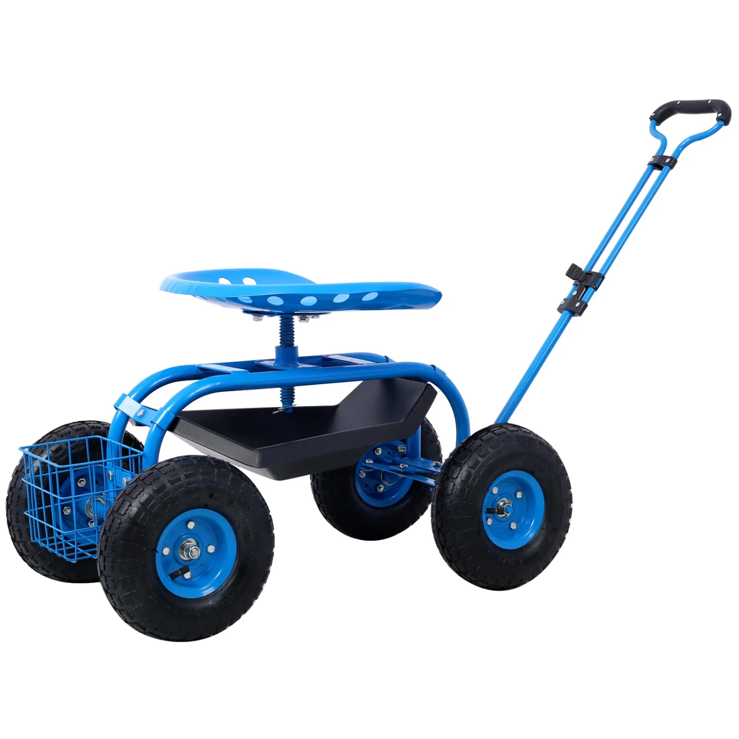 Rolling Garden Scooter Garden Cart Seat with Wheels and Tool Tray 360 Swivel Seat Blue