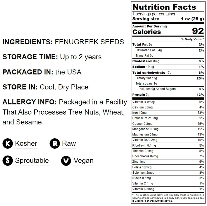 Fenugreek Seeds, 25 Pounds — Kosher, Sproutable, Raw, Vegan — by Food to Live