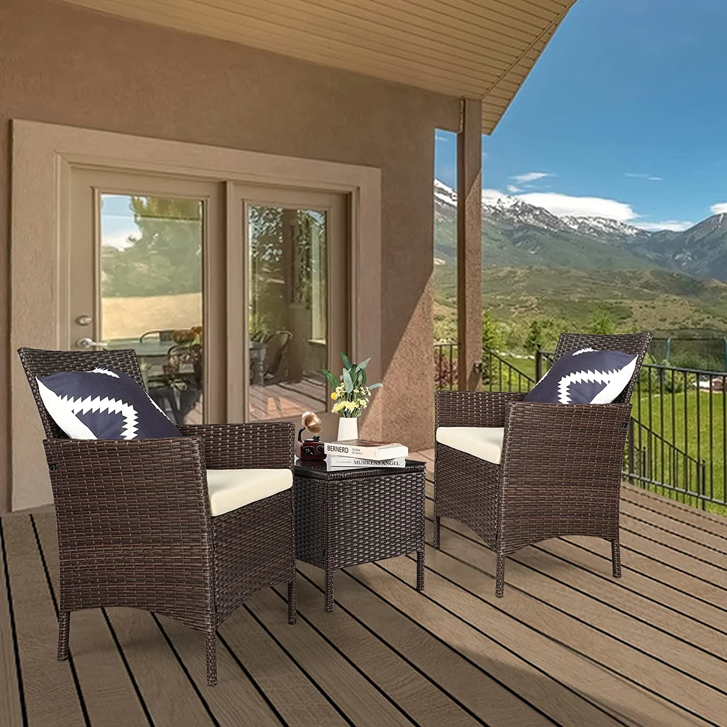 KAWIVAST Patio Furniture Set 3 Piece, Wicker Patio Furniture Sets, Outdoor PE Rattan Furniture, Front Porch Furniture, All-Weather Patio Furniture, Balcony Furniture