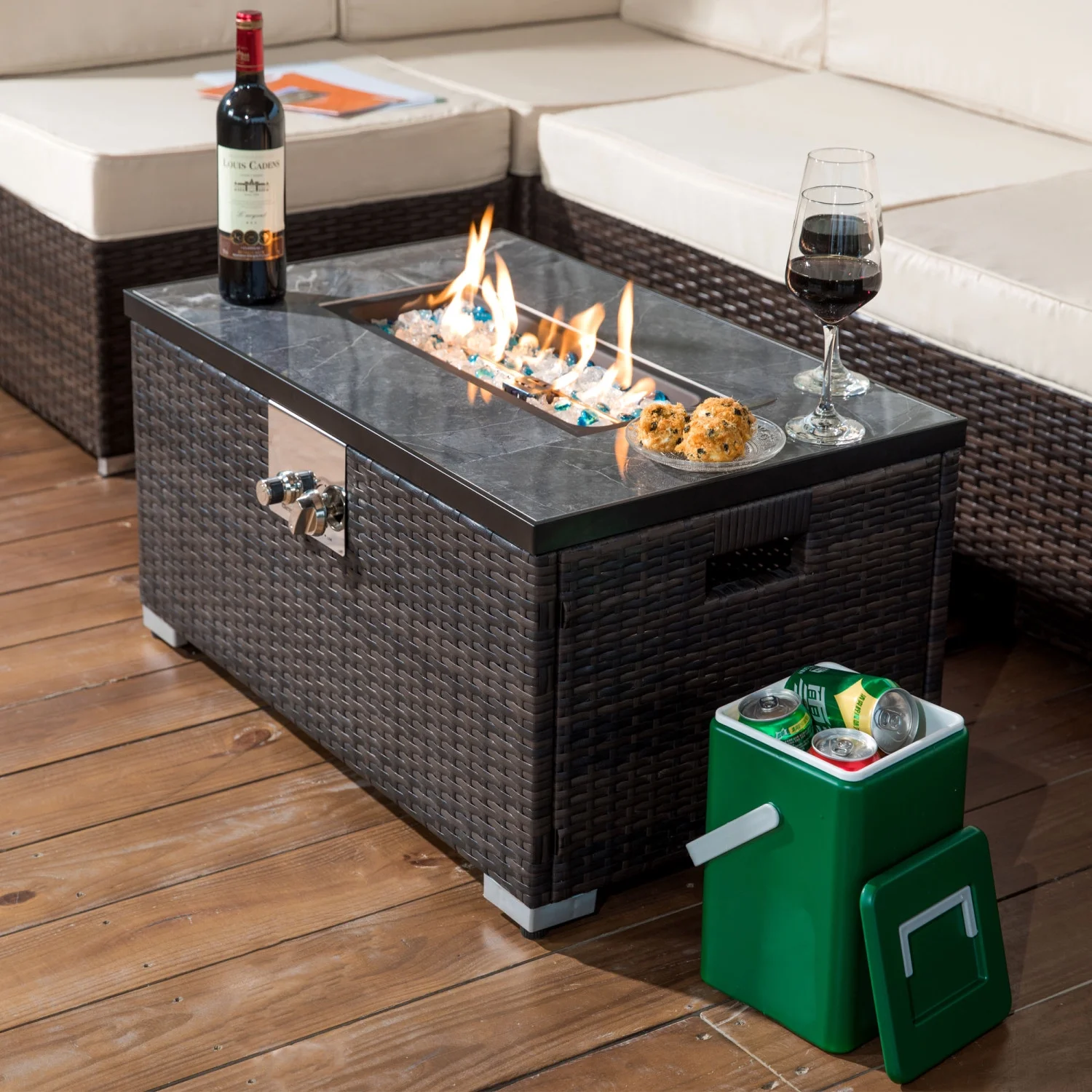Outdoor Fire Table Propane Fire Pit Rattan gas fire table  gas fire table with tile tabletop