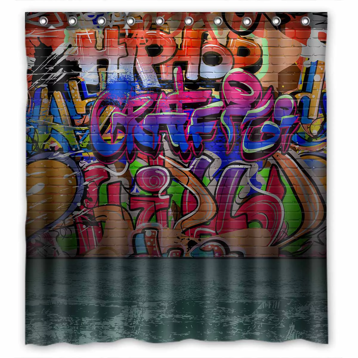 PKQWTM Street art graffiti wall urban grunge WaterProof Polyester Fabric Shower Curtain Size 66x72 Inches