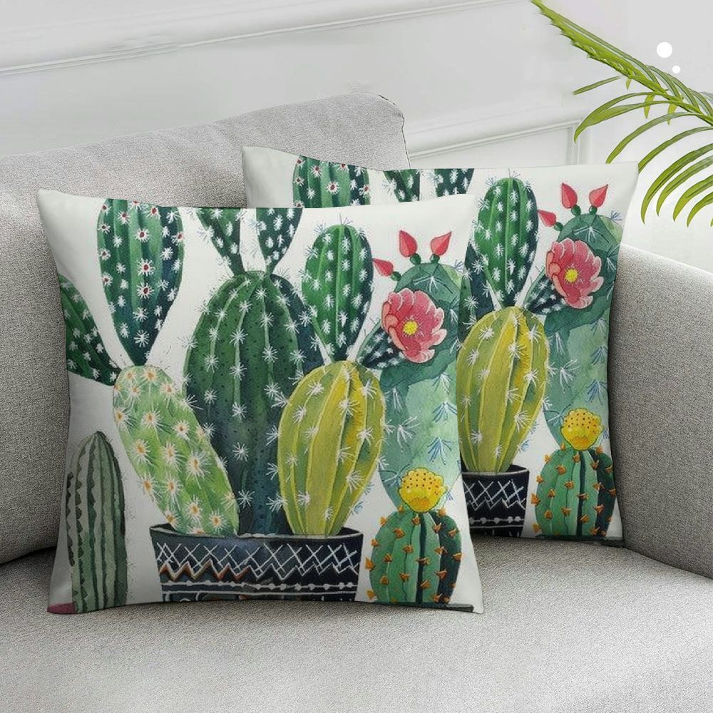 OBREWY Cactus Red and Yellow Flowers Pot Cactus Boho Tropical Green Plant Pillow Case Set of 2 White
