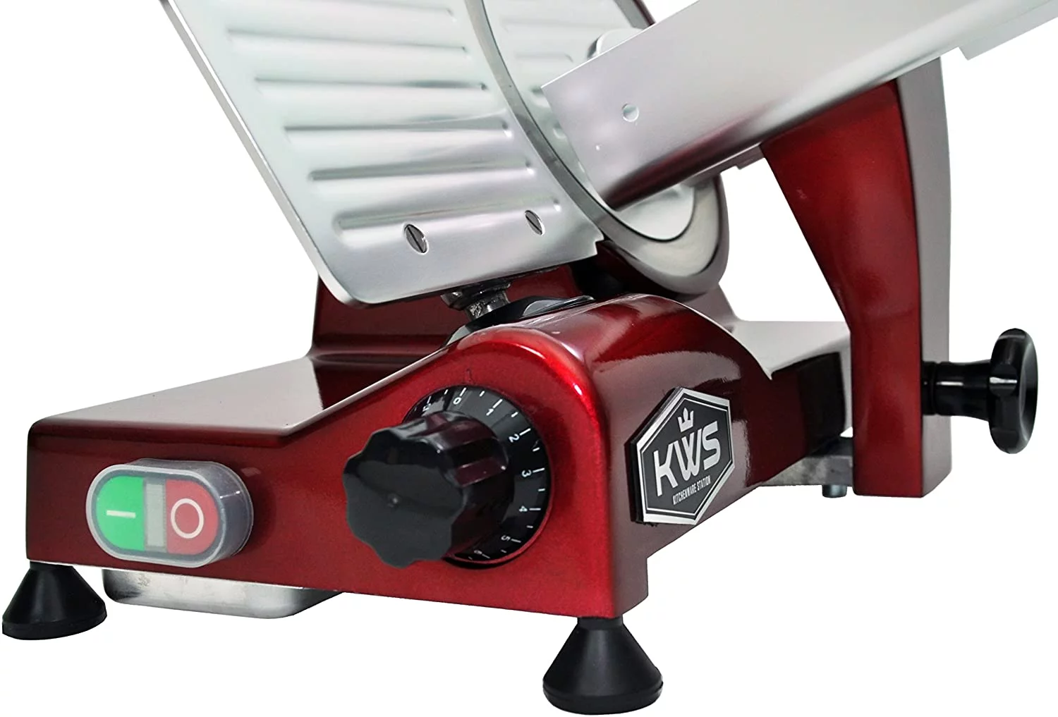 KWS MS-10XT Premium Commercial 320W Electric Meat Slicer 10-Inch in Red with Non-sticky Teflon Blade, Frozen Meat/ Deli Meat/ Cheese/ Food Slicer Low Noises Commercial and Home Use