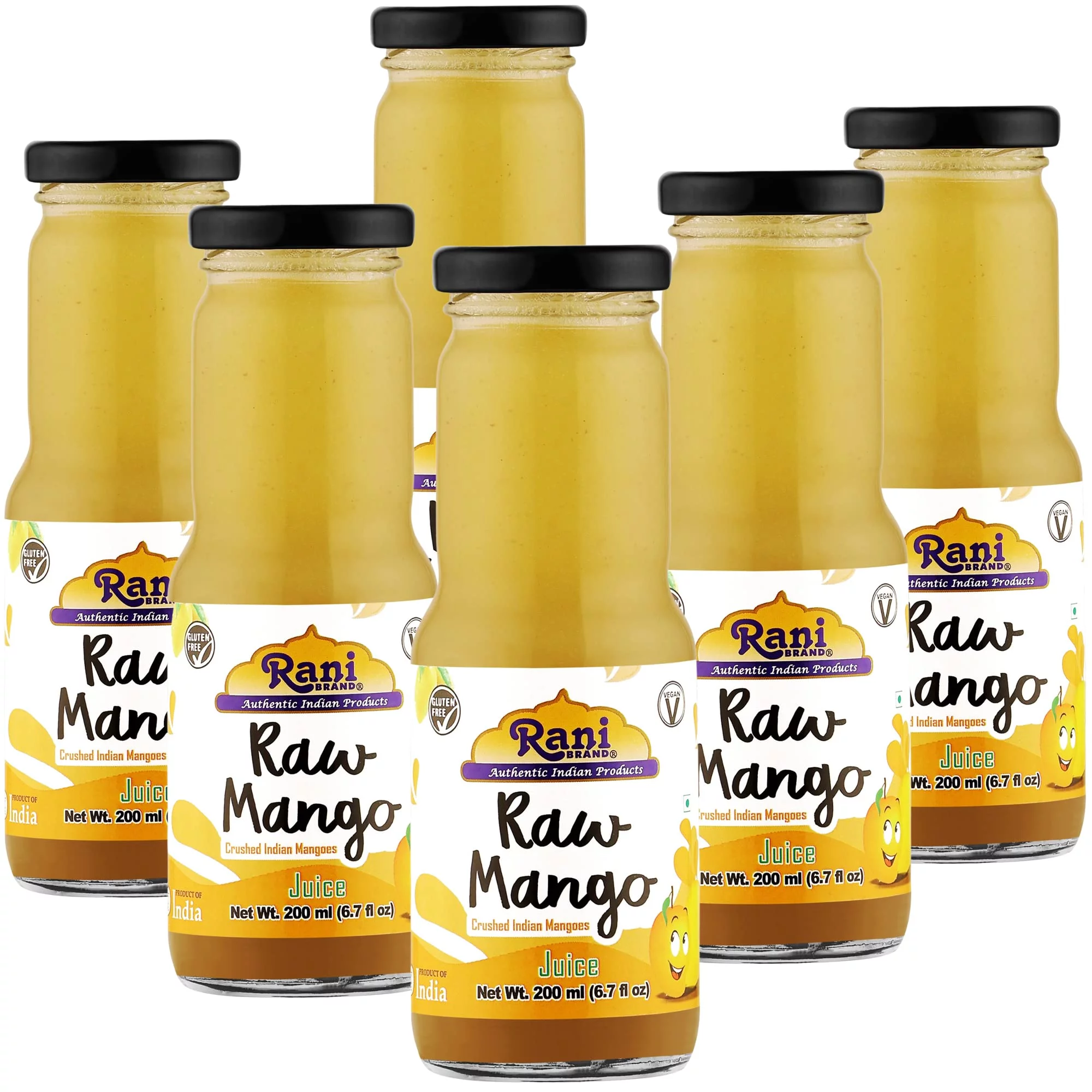 Rani Raw Mango 6.7 fl oz (200 ml) Glass Bottle, Pack of 6 ~ Indian Fruit Beverage | Vegan | Gluten Free | NON-GMO | Indian Origin
