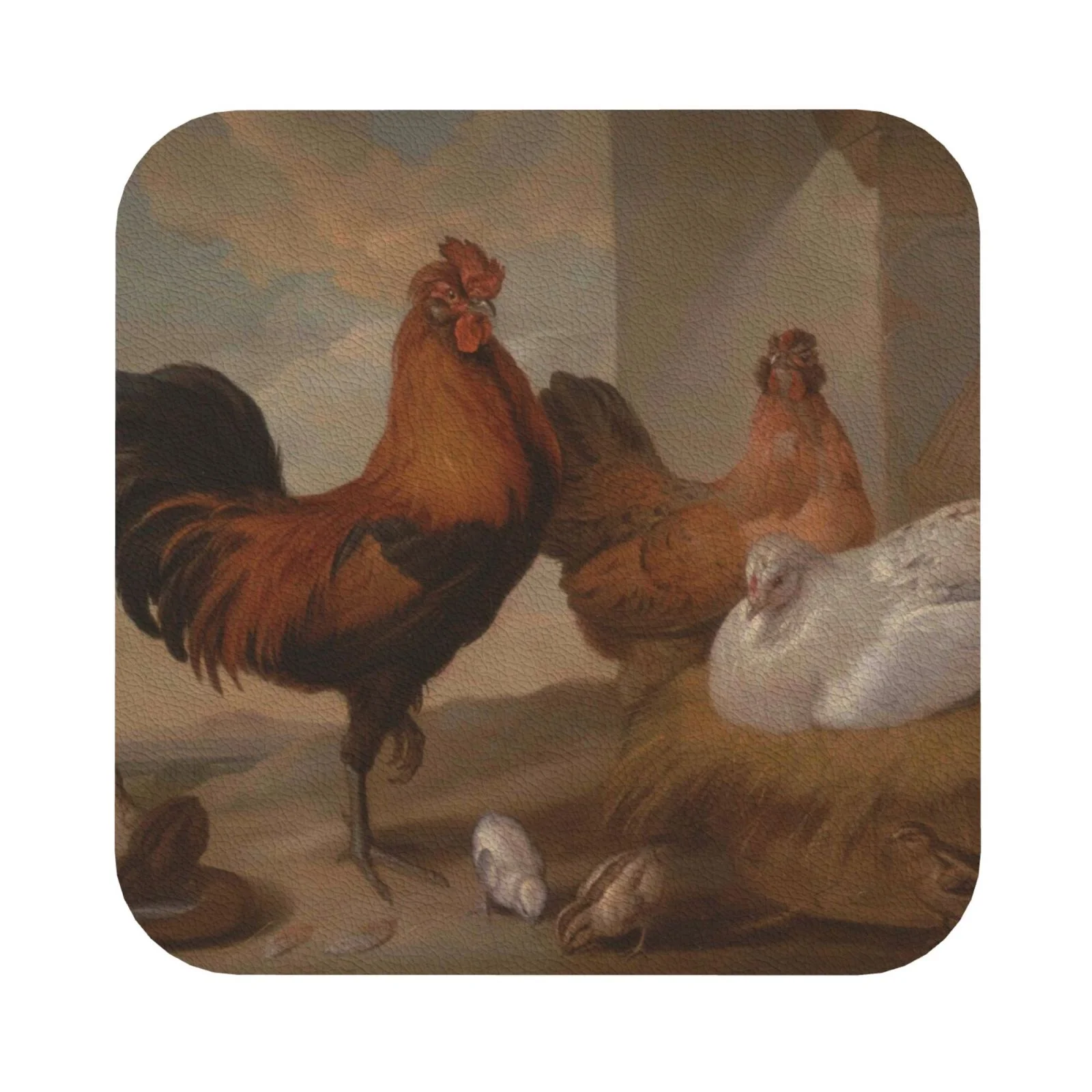 Bingfone Oil Painting Chicken And Duck Personalized Coaster Set 4 For Drinks Coffee Table Bar Beer Wine Cup Coasters,4 Inch