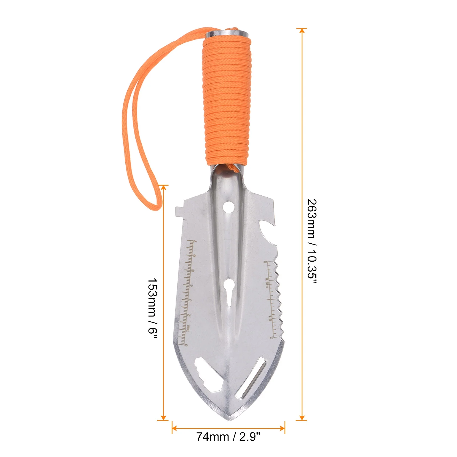 Uxcell Multifunctional Camping Shovel 9 in 1 Multi-Purpose Backpacking Shovels with Carrying Bag, Silver Orange