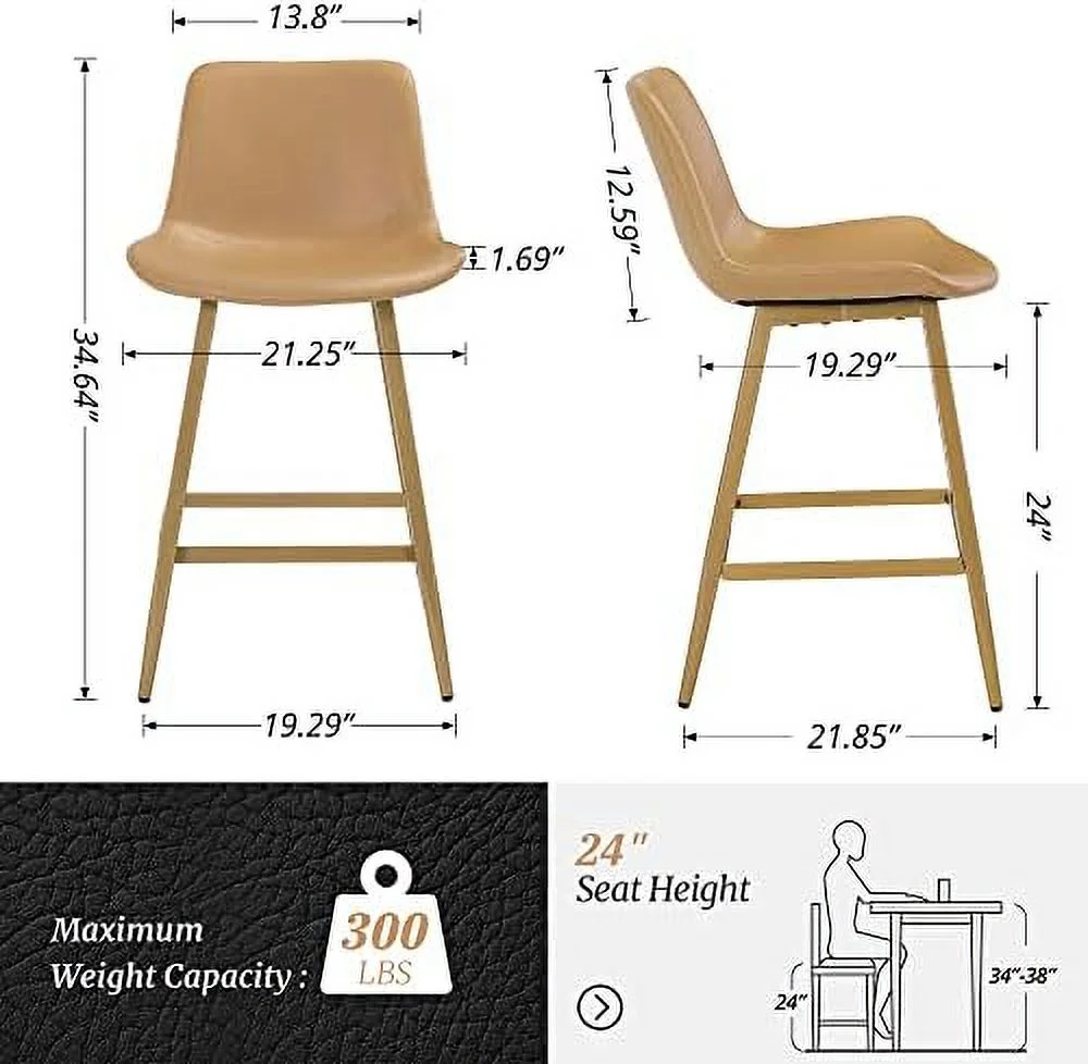 HBLUKDL Indoor/Outdoor Industrial Faux Leather Barstool with Back and Metal Leg  Armless Chairs for High Table Kitchen Island Pub Living Room 30" Grey