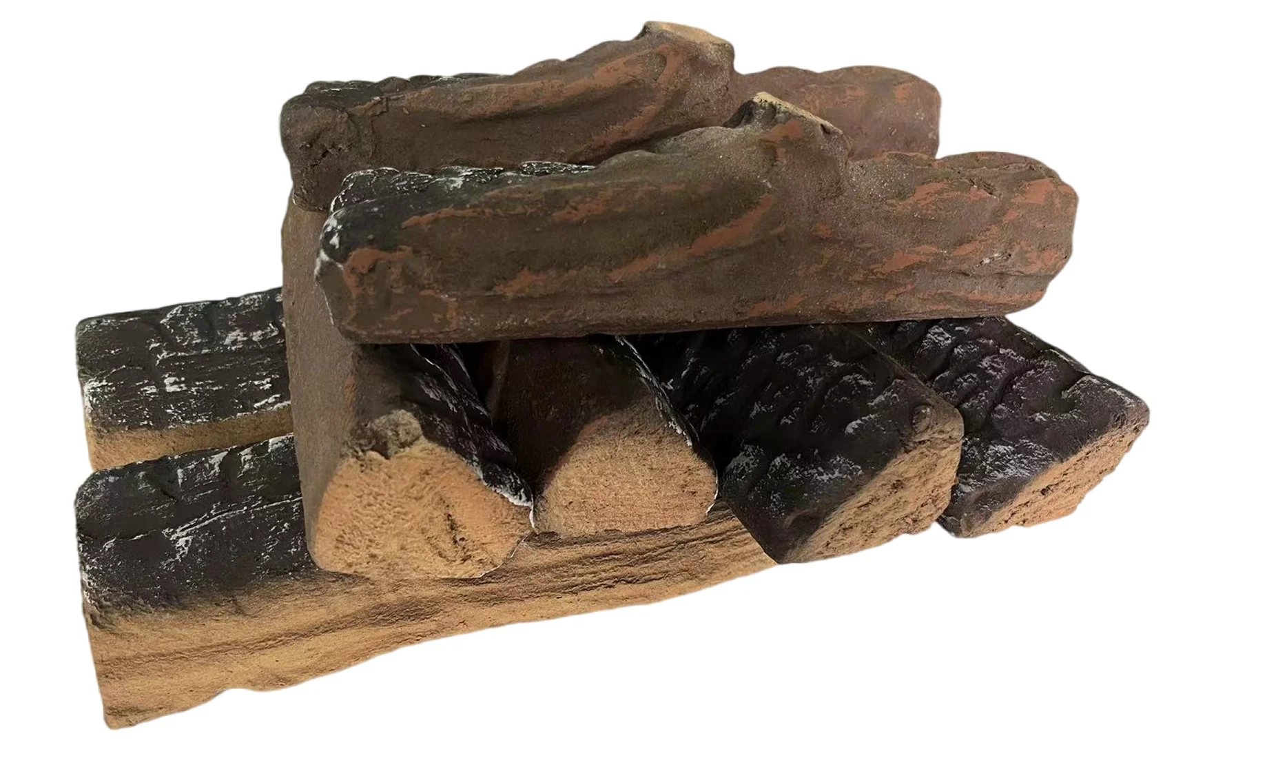8 Small Piece Set of Ceramic Wood Logs and Accessories for All Types of Indoor Gas Inserts, Ventless & Vent Free, Propane, Gel, Ethanol, Electric or Outdoor Fireplaces & Fire Pits