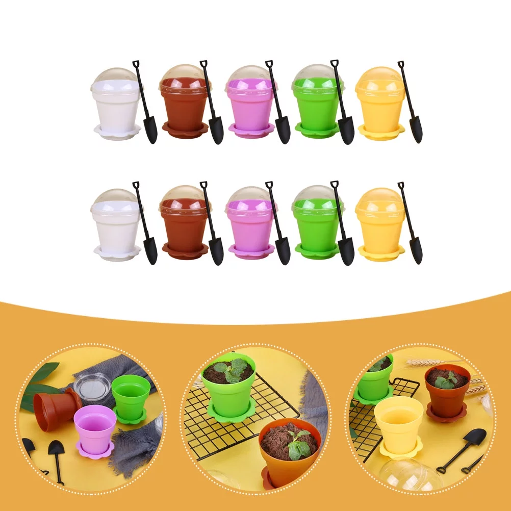 Qumonin 10 Cupcake Plant Pots with Saucers & Shovel Set - GANAZONO
