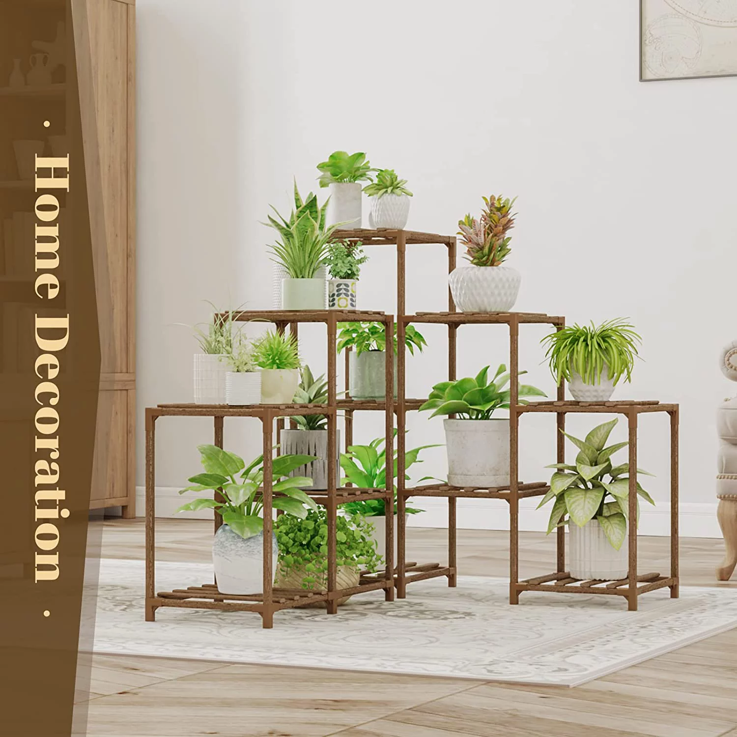 Bamworld Plant Stand Indoor Outdoor Tall 5-Tier Corner Plant Shelf 13 Potted Flower Shelves Wooden Plant Stands Garden Wood Plant Holder Rack for Living Room Balcony Patio Decor Gifts for Women Mom