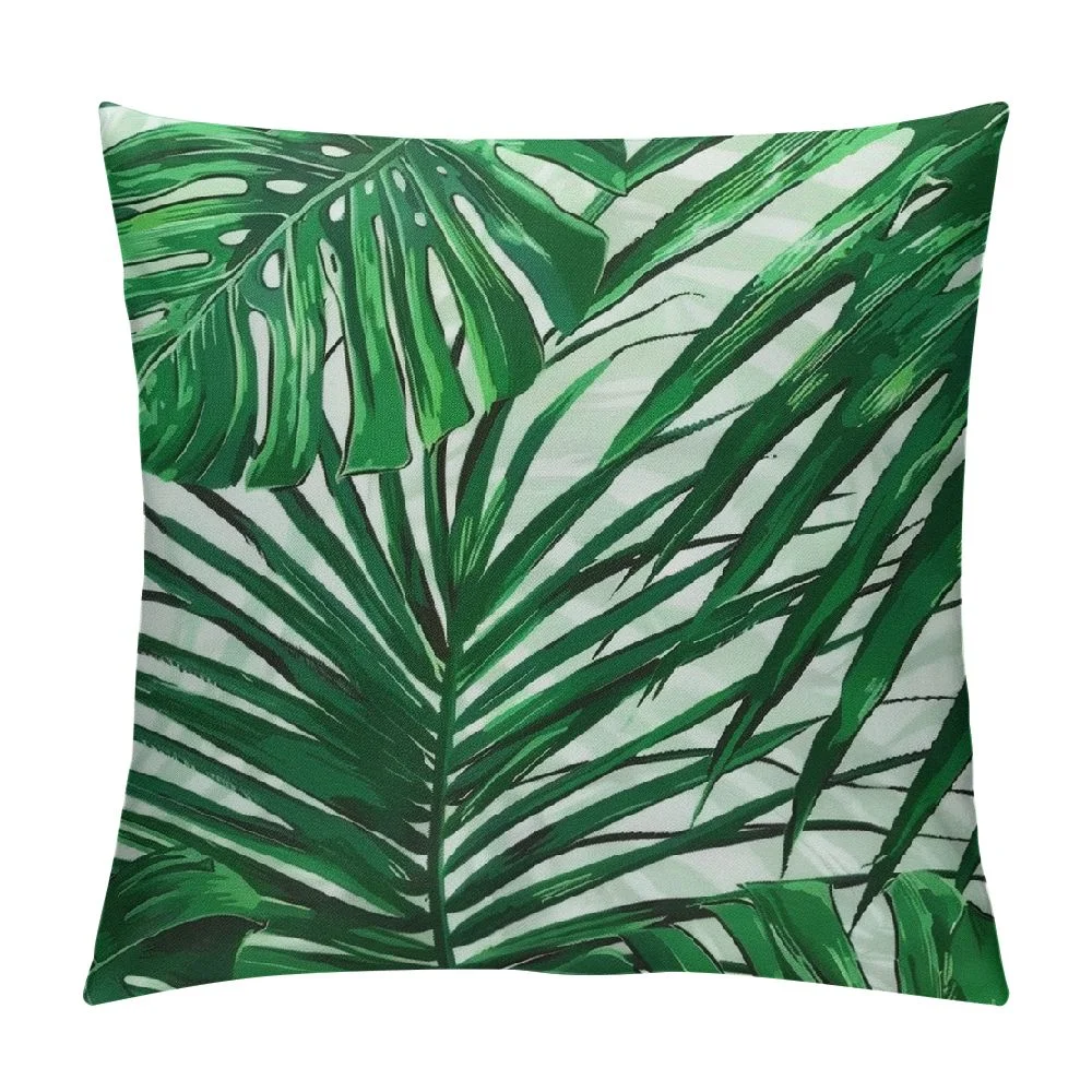 Creowell  Throw Pillow Cover Tropical Green Leaves Summer Palm Leaf Hawaii California Tree Jungle Decor Lumbar Pillow Case Cushion for Sofa Couch Bed Queen Size 12x12in