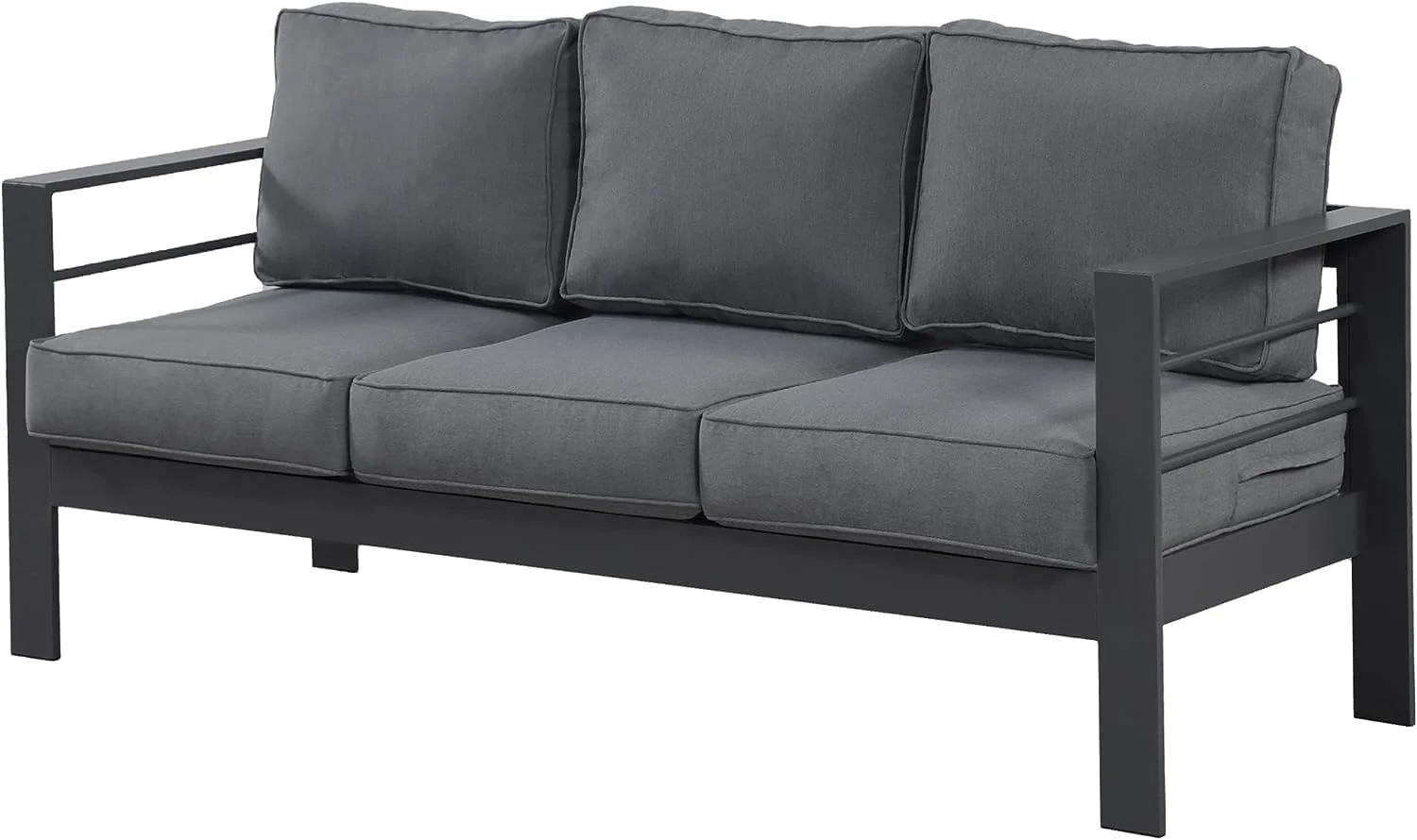 RoyalCraft Patio Furniture Aluminum Sofa, All-Weather Outdoor 3 Seats Couch, Gray Metal Chair with Dark Grey Cushions