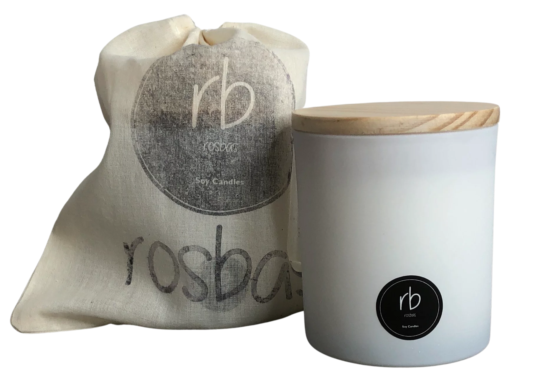 Rosbas, Soy Candle, Peppermint & Eucalyptus Scented, 7 oz White Glass Jar, Wooden Lid, Cotton Wick, Drawstring Cotton Bag, Long Burn Time, Home, Non-Toxic,Handmade in the USA