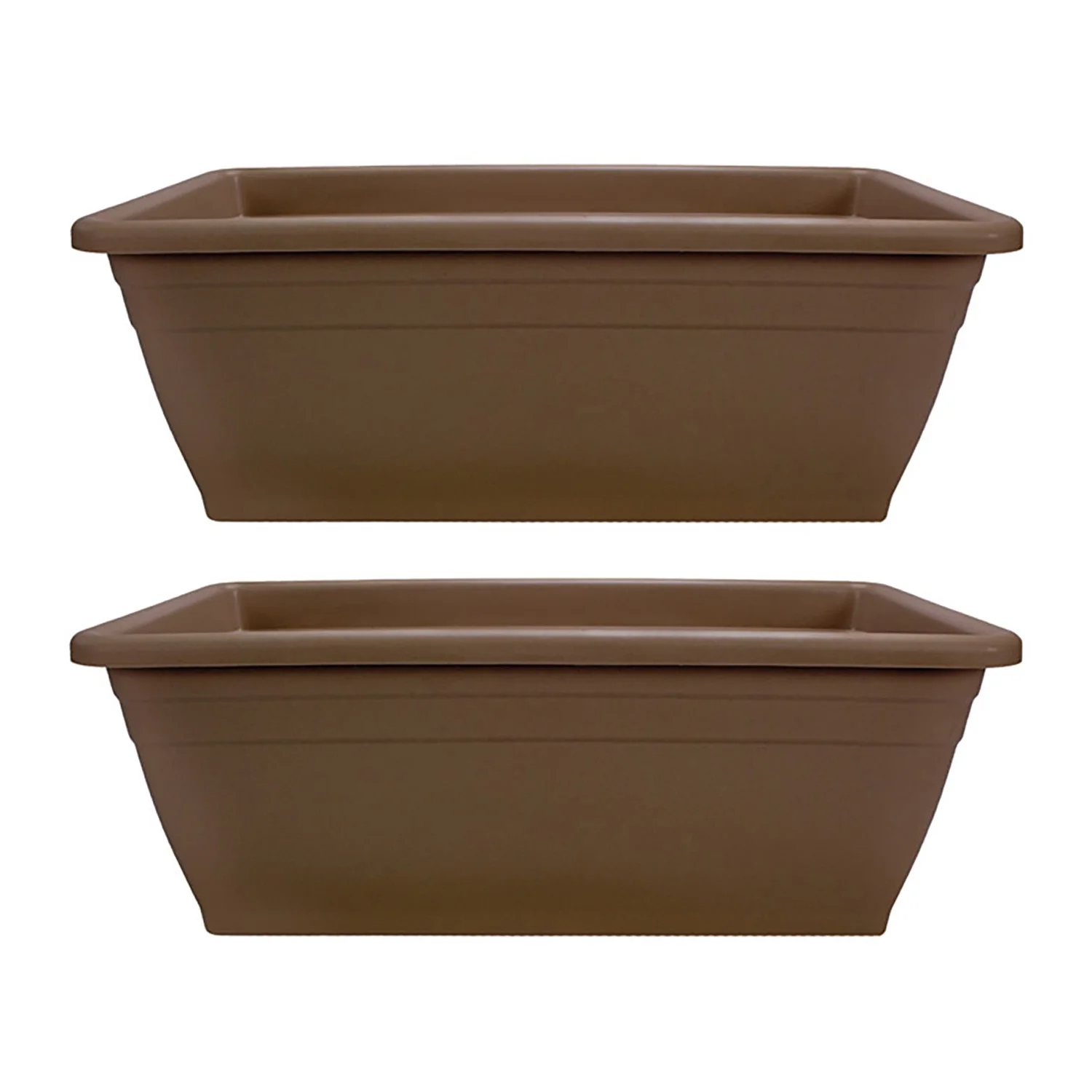 HC Companies 12-Inch Outdoor Plastic Deck Flower Planter Box, Chocolate (2 Pack)