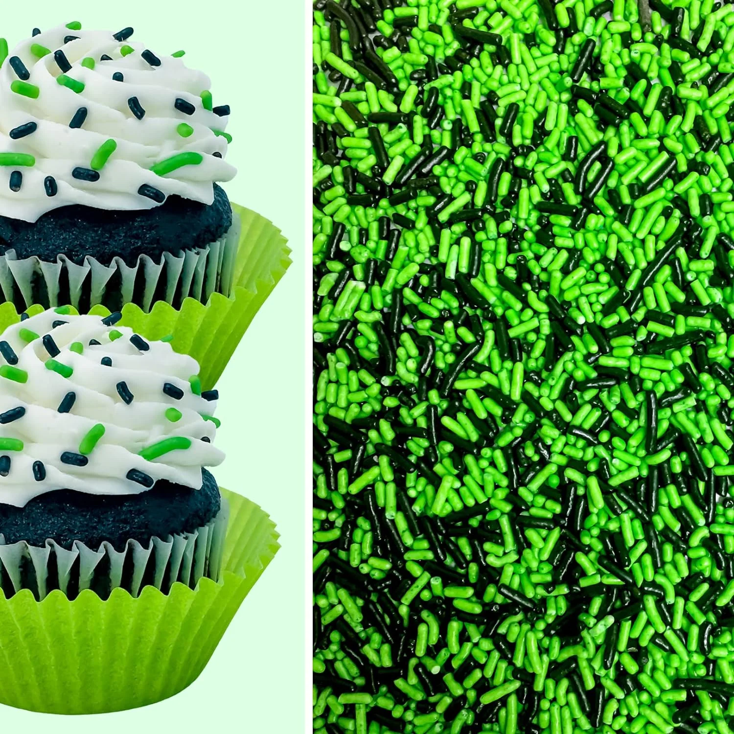 Sprinkle Deco® Lime Green and Black Cake Pop Cookie Cupcake Cakes Semi-Sweet Edible Confetti Decorations Sprinkles Desert Jimmies Toppers