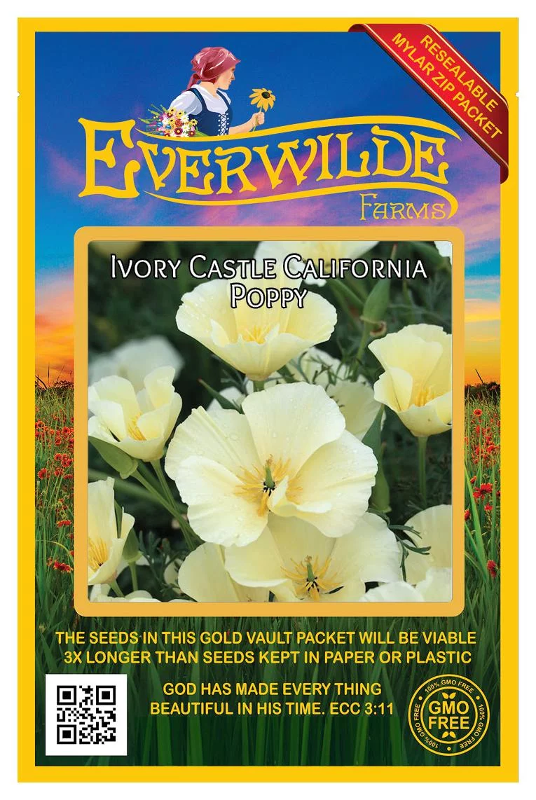 Everwilde Farms - 1000 Ivory Castle California Poppy Garden Flower Seeds - Gold Vault Jumbo Bulk Seed Packet