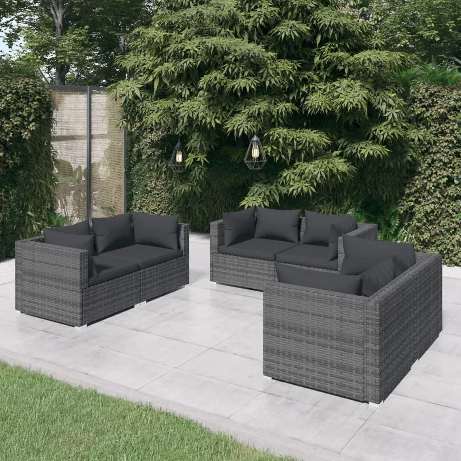 Walmeck 6 Piece Patio Set with Cushions Poly Rattan Gray