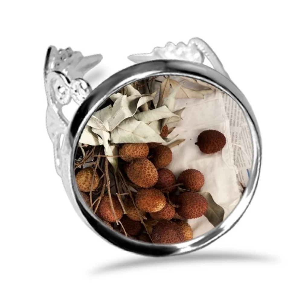 Fresh Tropical Fruit Litchi Picture Ring Adjustable Love Wedding Engagement