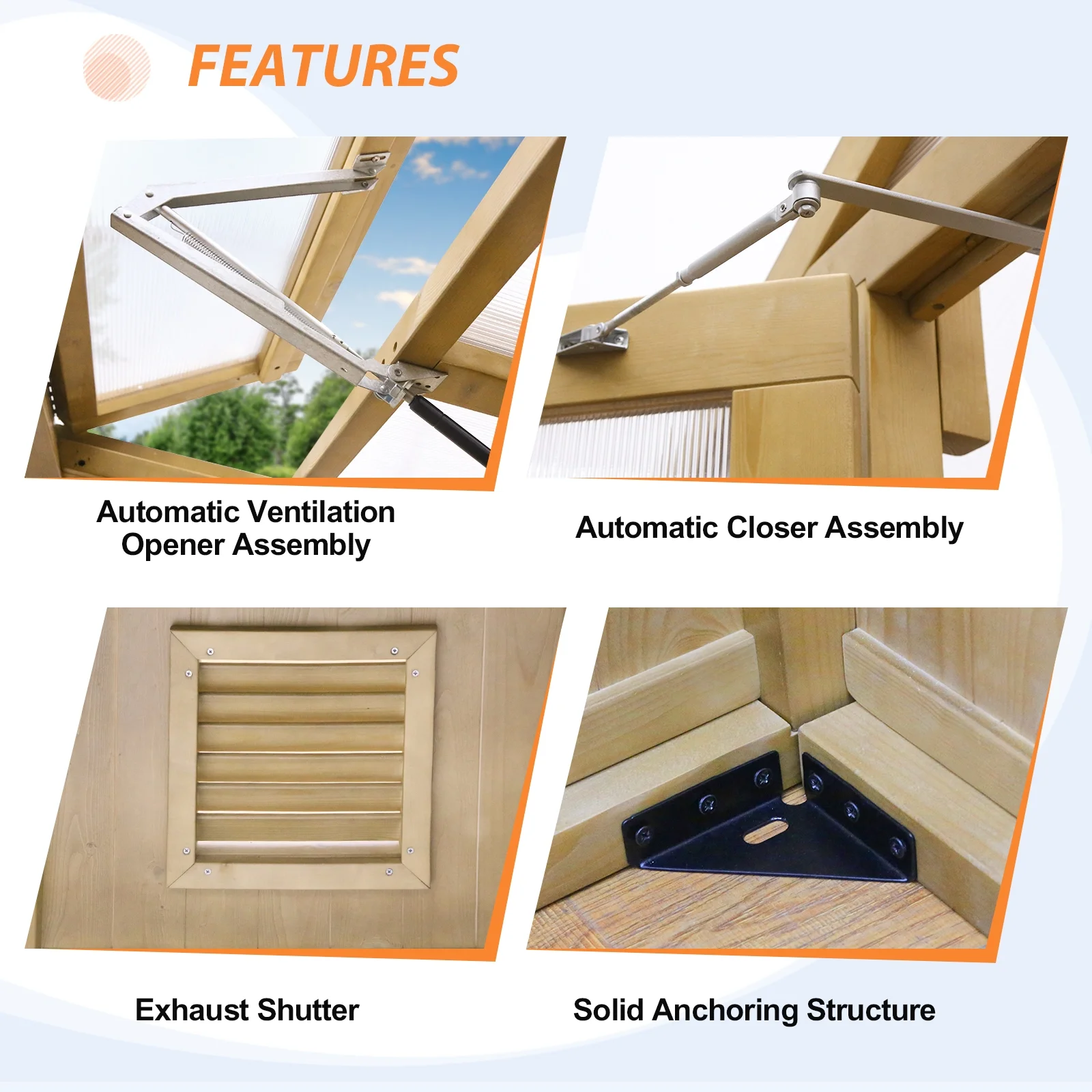 EAGLE PEAK 7.5x6.7x7.7 Wood and Polycarbonate Walk-in Greenhouse, Cedar Framed Hobby Greenhouse, Gardening Hot House with Roof Vent, Natural