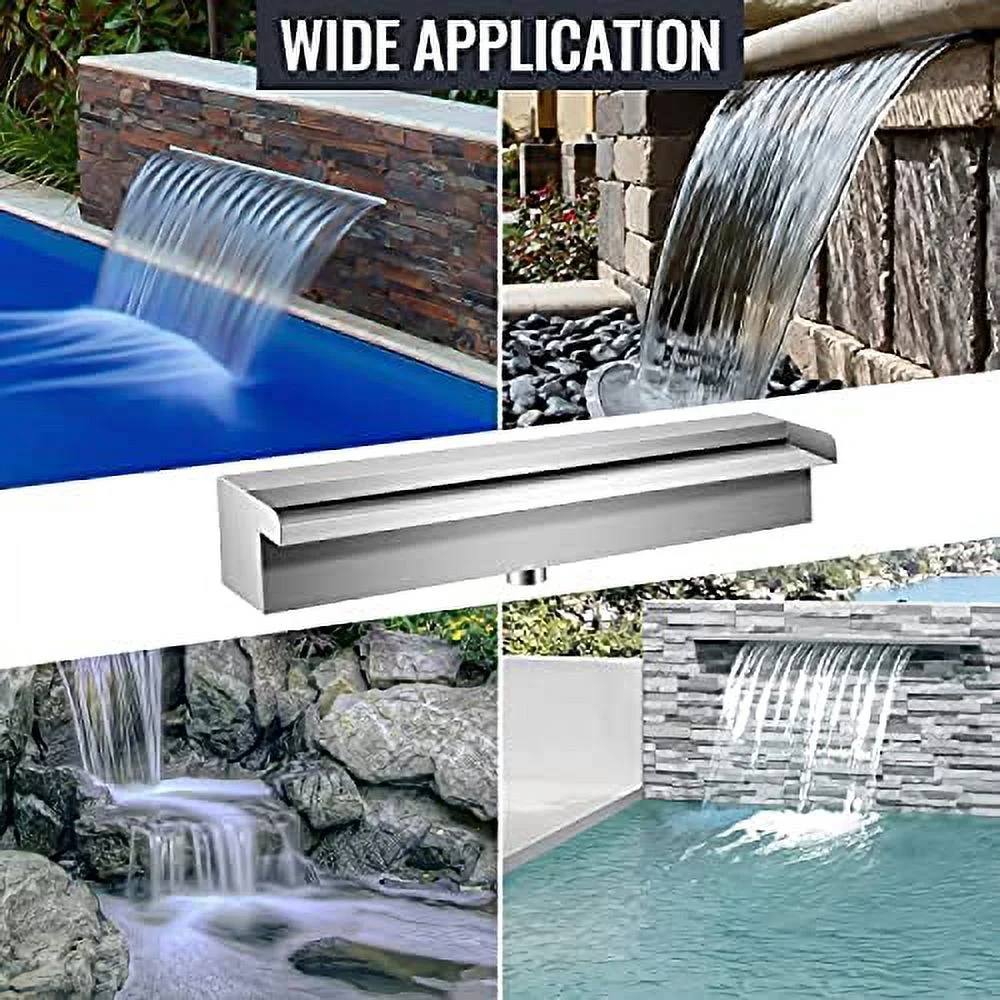 Stainless Steel Pool Fountain Pool Fountain Silver Pool Fountains for In Ground Pools Garden Outdoor Waterfalls Sheer Descent Pond Water Feature,17.7 in