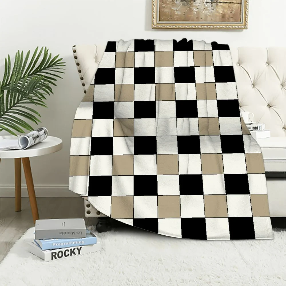 WERPE Buffalo Plaid Throw Blanket for Couch - Farmhouse Throw with Check Pattern - Soft Woven with Decorative Fringe - Lightweight for Bed, Sofa, Chair, Office, Outdoor (Black) White