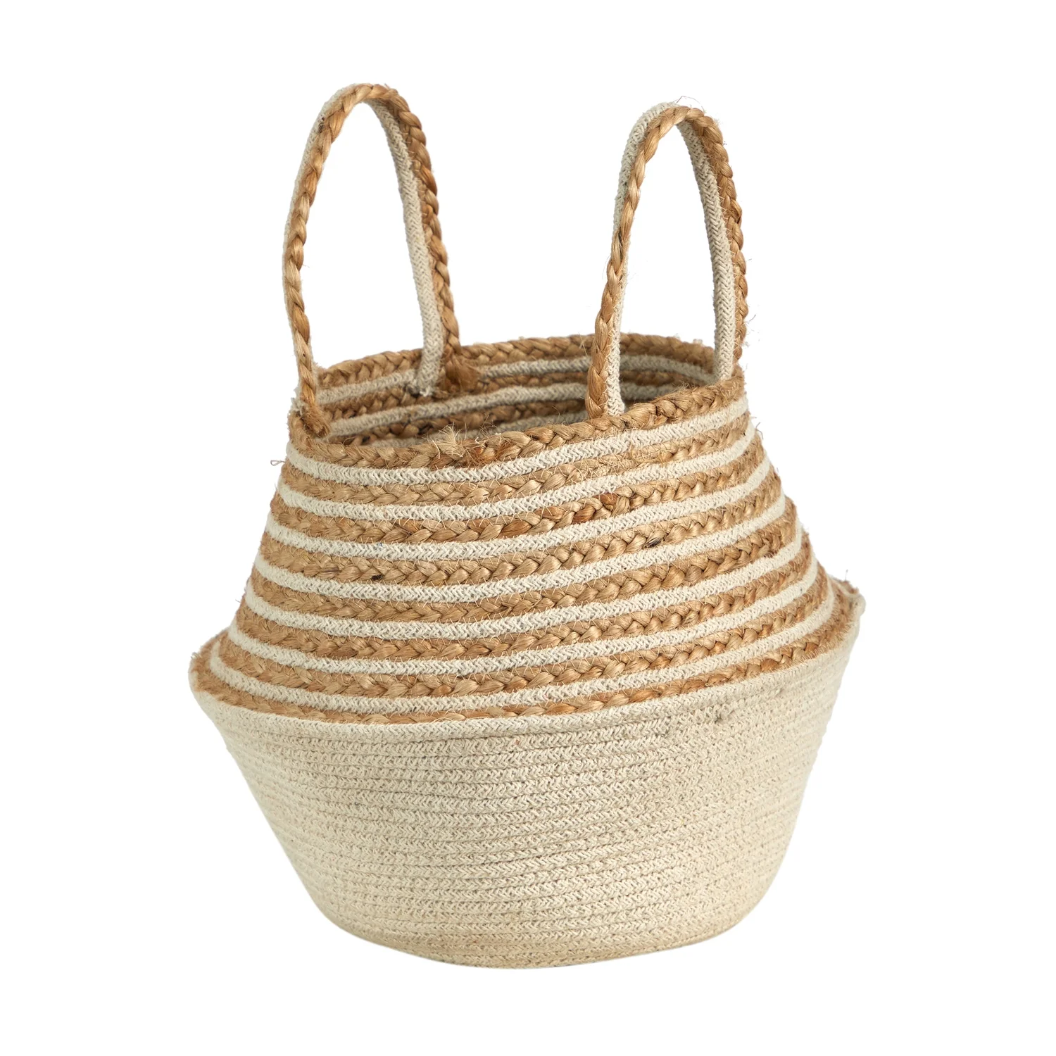 Nearly Natural 14in. Boho Chic Belly Basket Natural Jute and Cotton Basket Planter