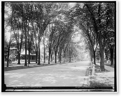 Historic Framed Print, West Genesee Street, Syracuse University, 17-7/8