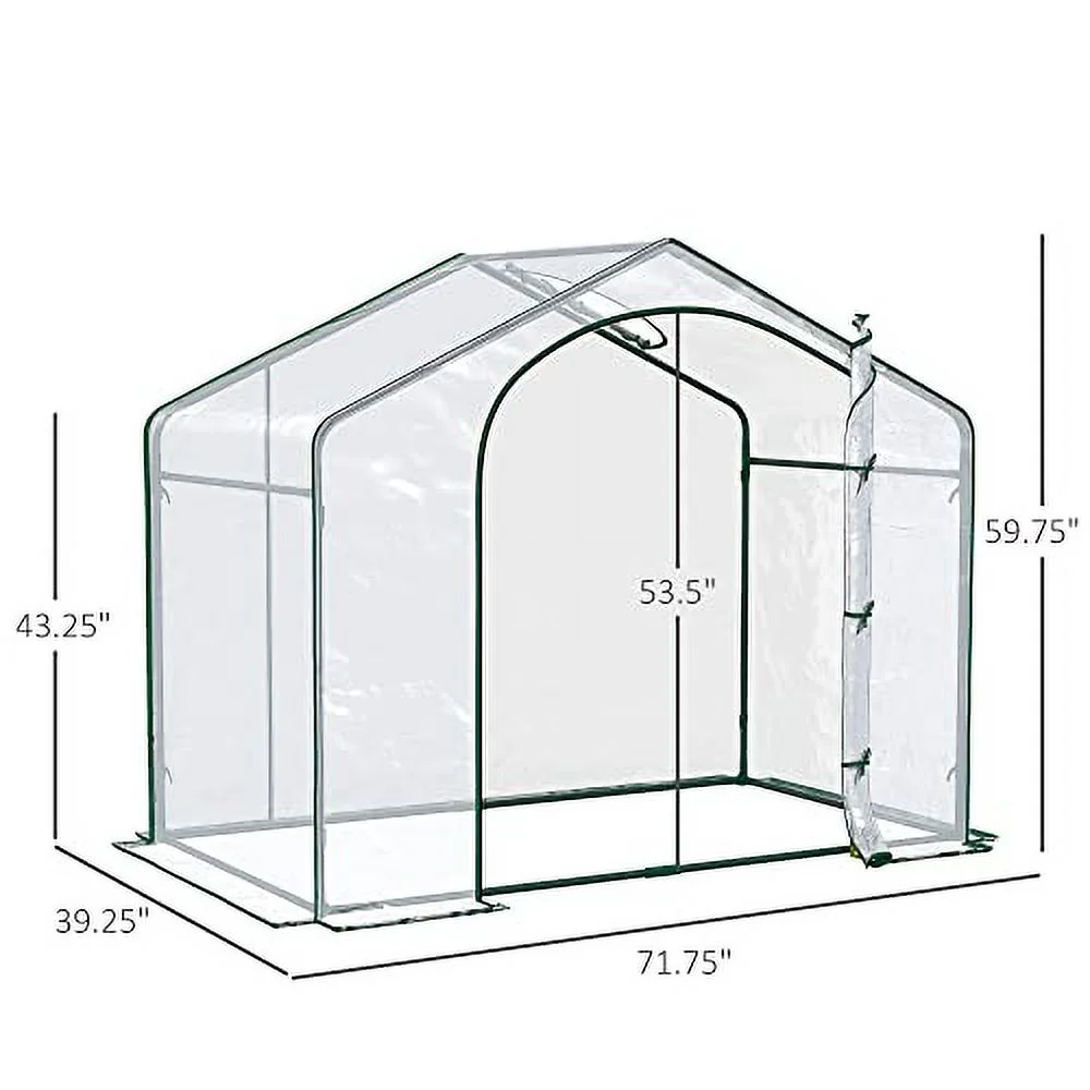 Outsunny 6' x 3' x 5' Portable Walk-in Greenhouse, PVC Cover, Steel Frame Garden Hot House, Zipper Door, Top Vent for Flowers, Vegetables, Saplings, Clear