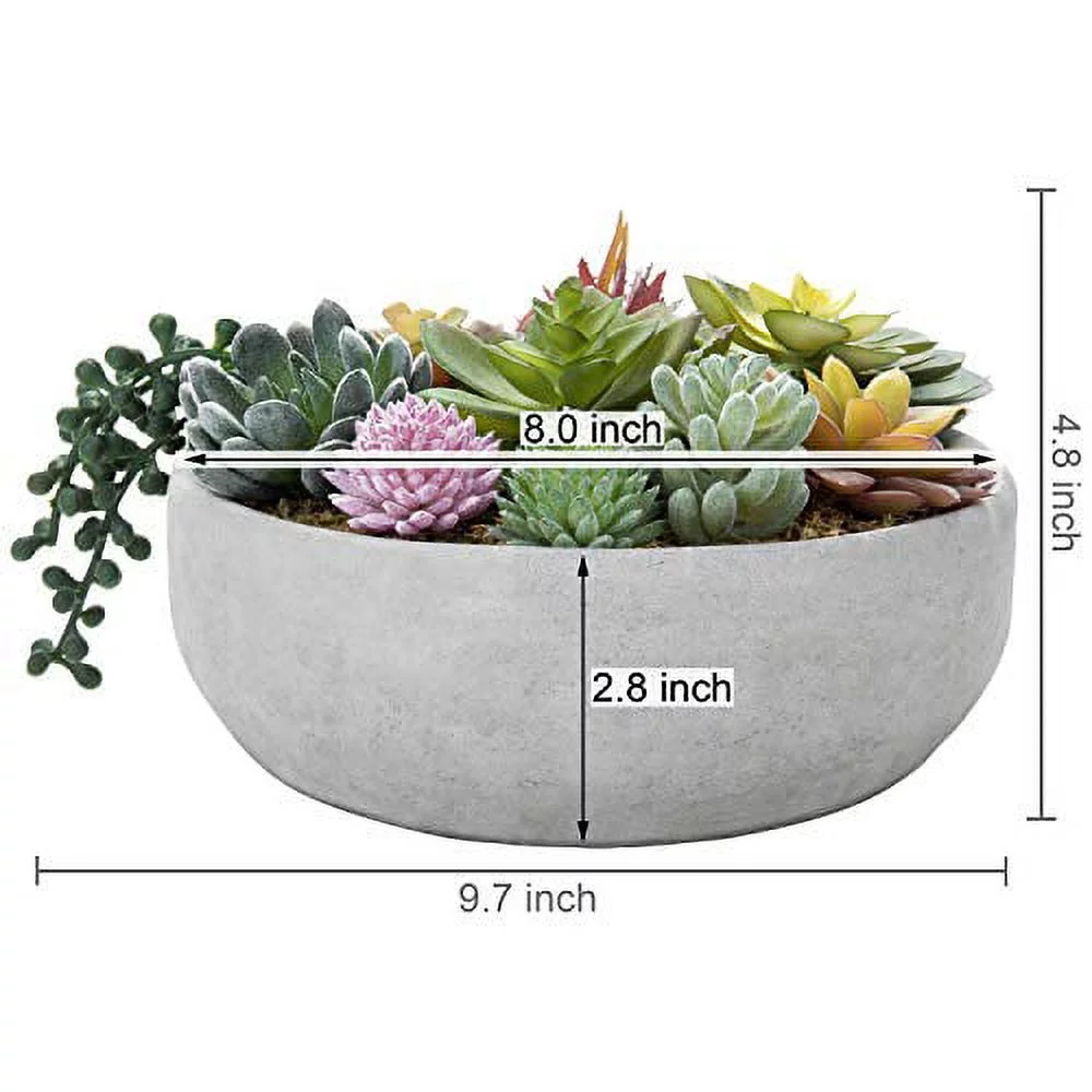 MyGift 8 inch Artificial Succulent Arrangement in Round Modern Concrete Pot, Gray