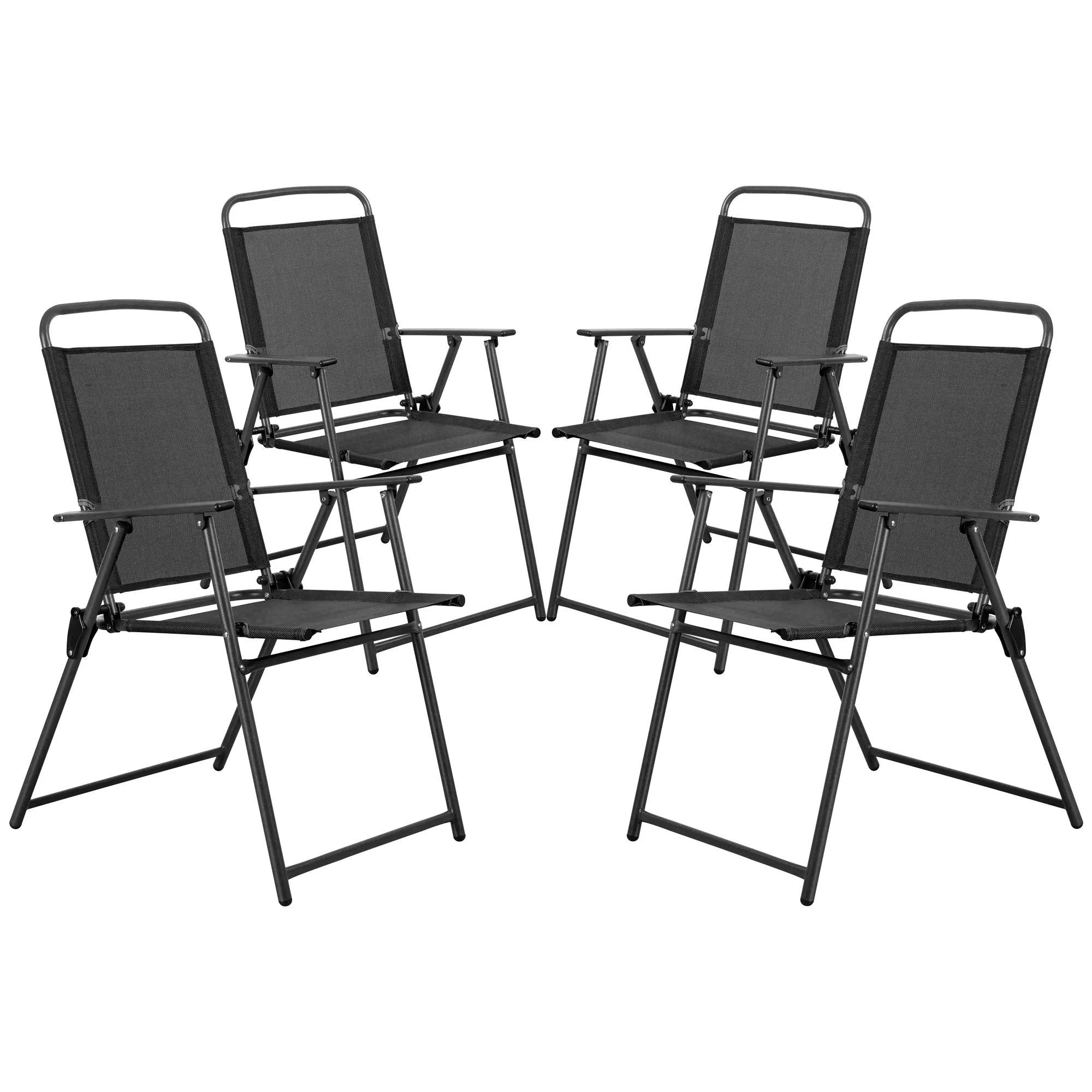 Walsunny Folding Patio Dining Chairs Set of 4, Small Metal Outdoor Sling Chairs, Patio Furniture Chairs for Lawn, Garden, Deck, Backyard, Black