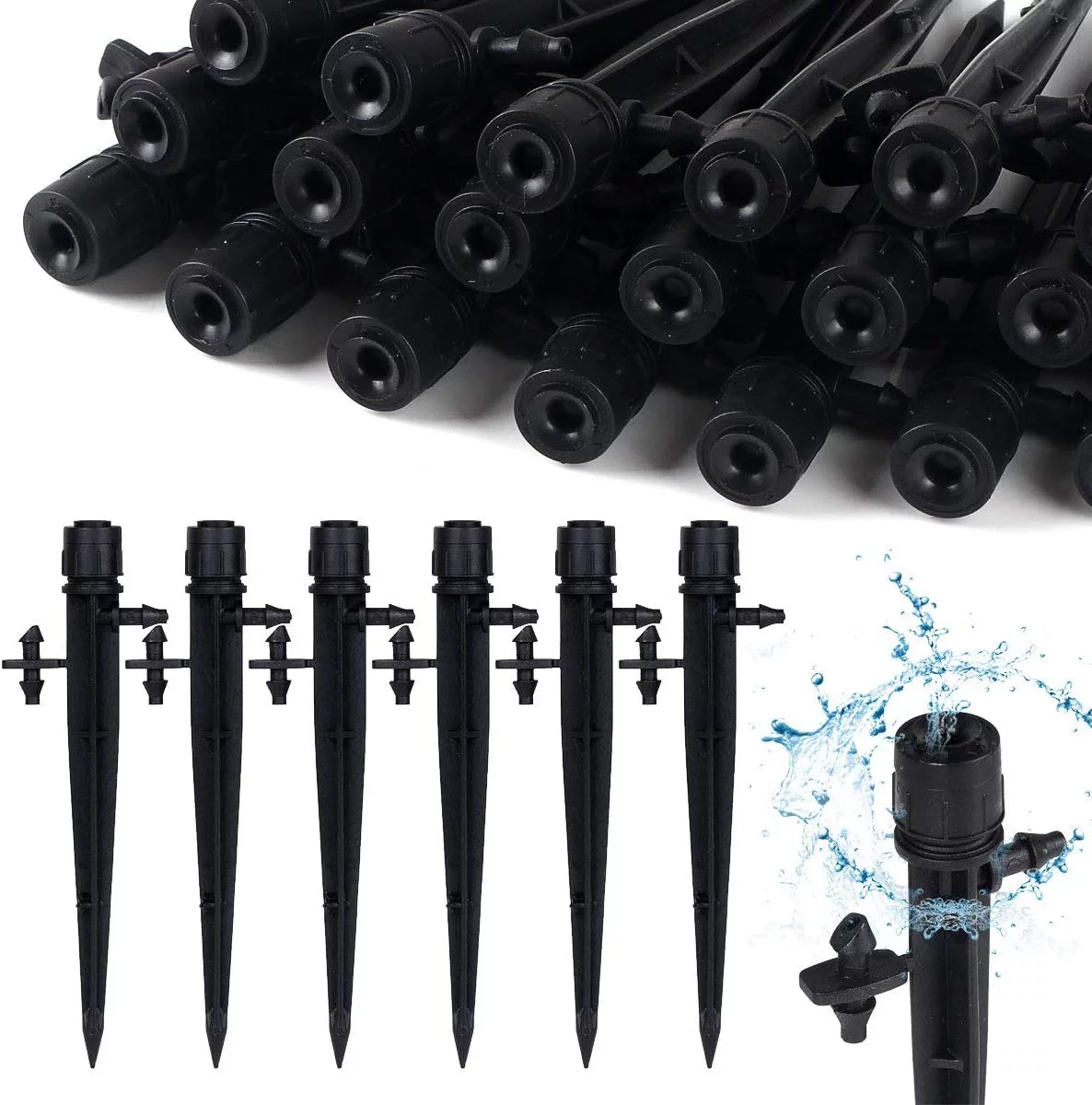 100Pcs 360 Degree Drip Irrigation Emitters, Water Flow Drip Stakes Emitter, Adjustable Irrigation Drippers for 1/4 inch Drip Tube, Flower Beds, Vegetable Gardens, Herbs Gardens