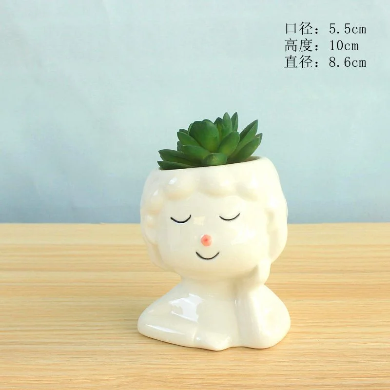 LivNxt Porcelain Doll Succulent Planter, Nordic Style Hand-Painted Succulent Pot, Desktop Potted Plant