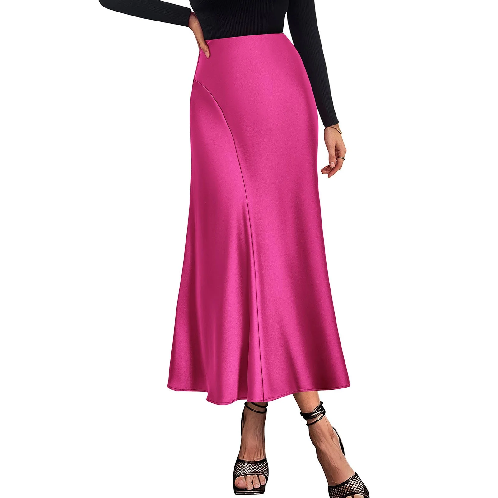 Autumn Tennis Skirt Women'S Satin Midi Skirts 2024 Summer High Waisted A Line Elegant Party Long Silk Skirt Skirt Sets Women 2 Piece Outfits Plus Size