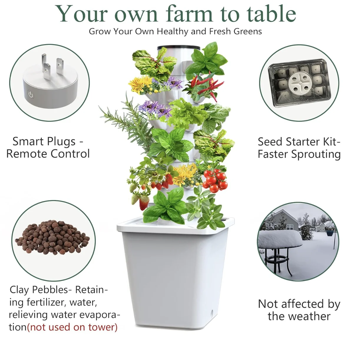 Tower Garden Hydroponics Growing System,Indoor Smart Garden,Nursery Germination Kit Including Smart Plug，Water Pump(No Seedlings Included)