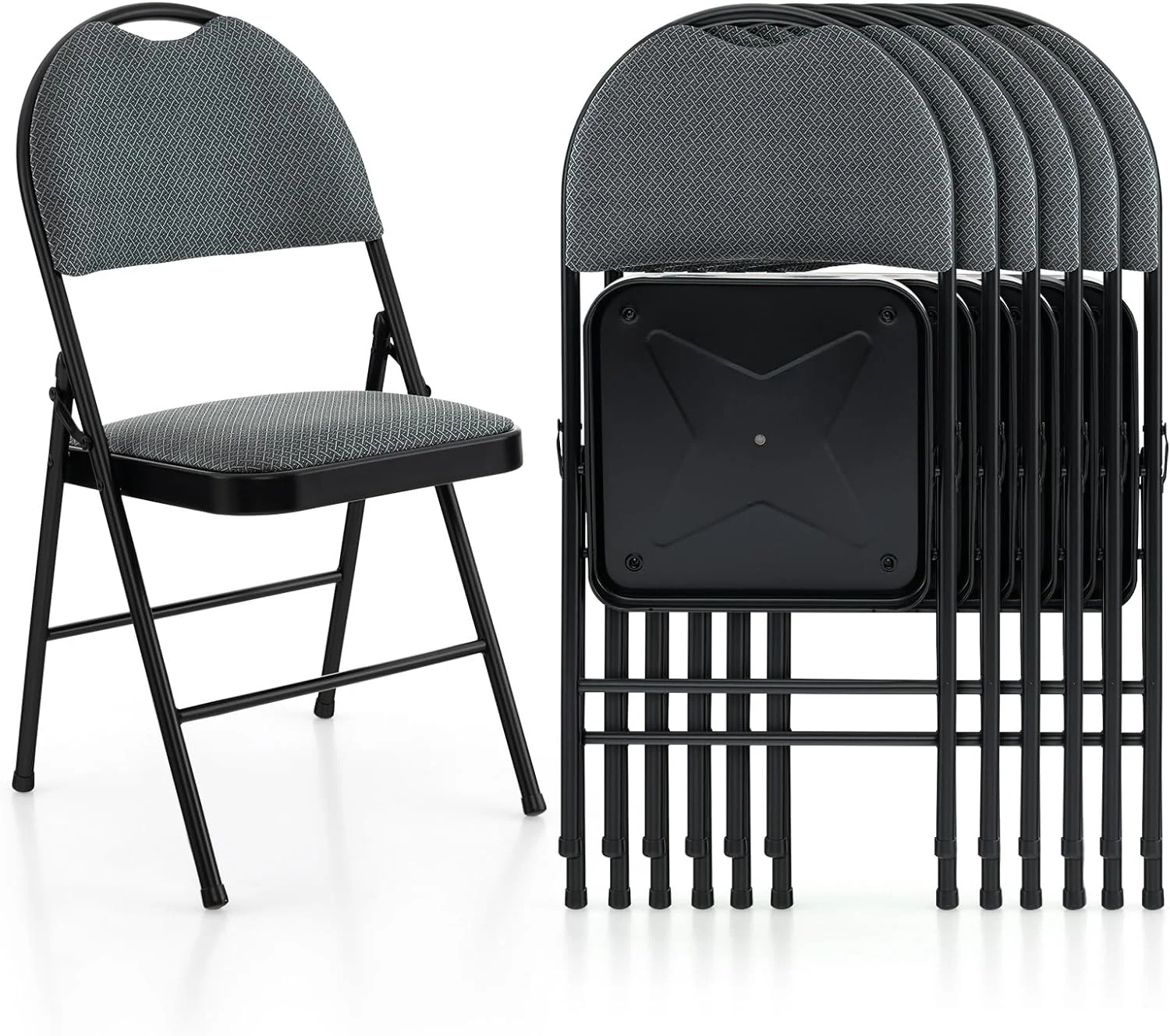 HBROLJF 2 Pack  Foldable Chair Set with Padded  Handle Hole and Metal Frame Dining Chair Set for Indoor and Outdoor  School  Office and Garden Party (Grey)