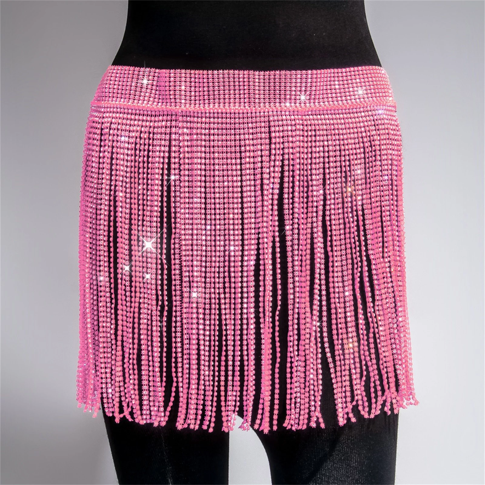 Summer Jean Skirt Women'S Sexy Glitter Diamond Straps Splicing Tassel Grid Half Skirt Skirt Hangers With Clips White Velvet