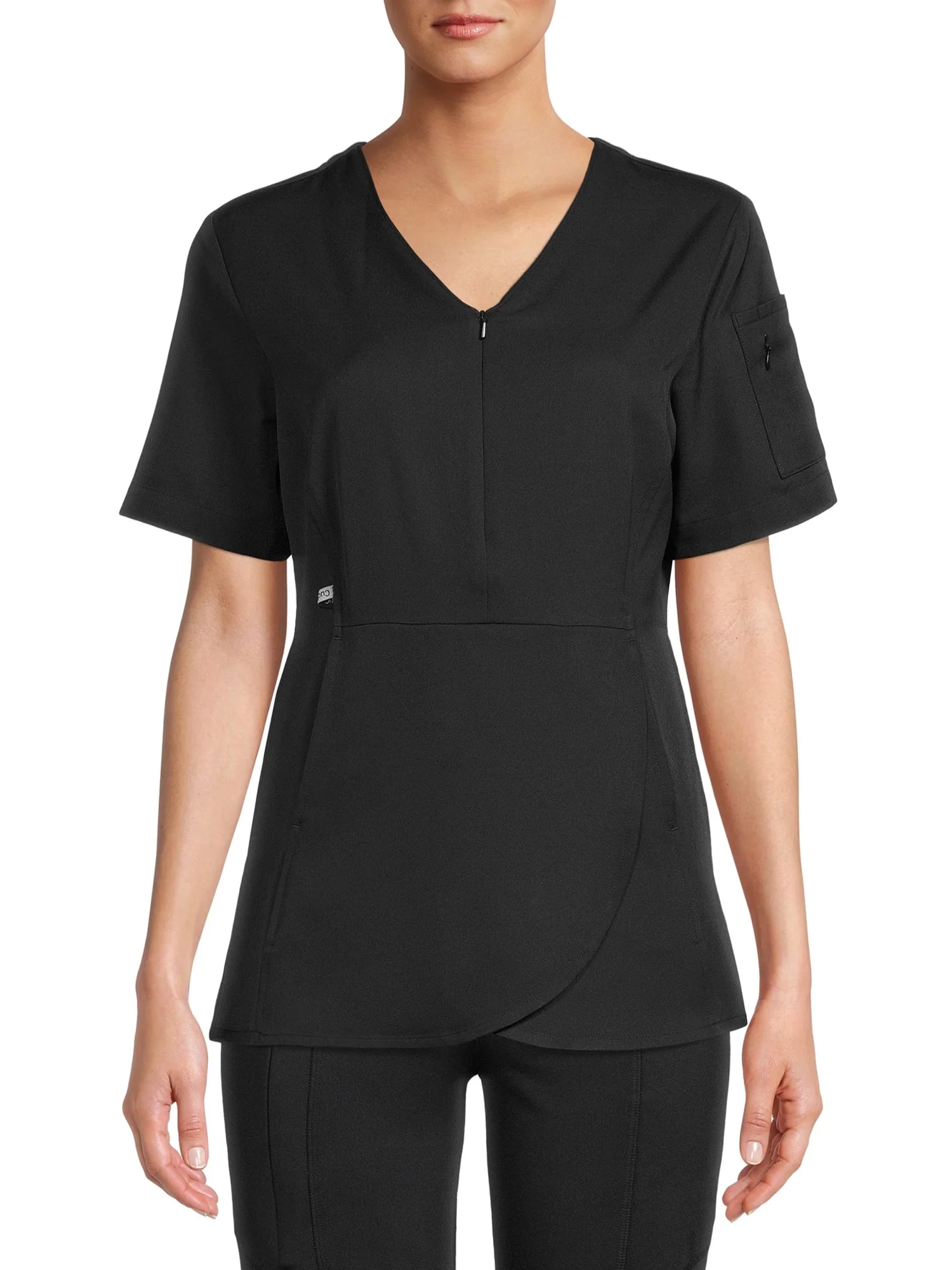 ClimateRight by Cuddl Duds Scrubs Women’s and Women's Plus Zip Neck Woven Tulip Hem Top