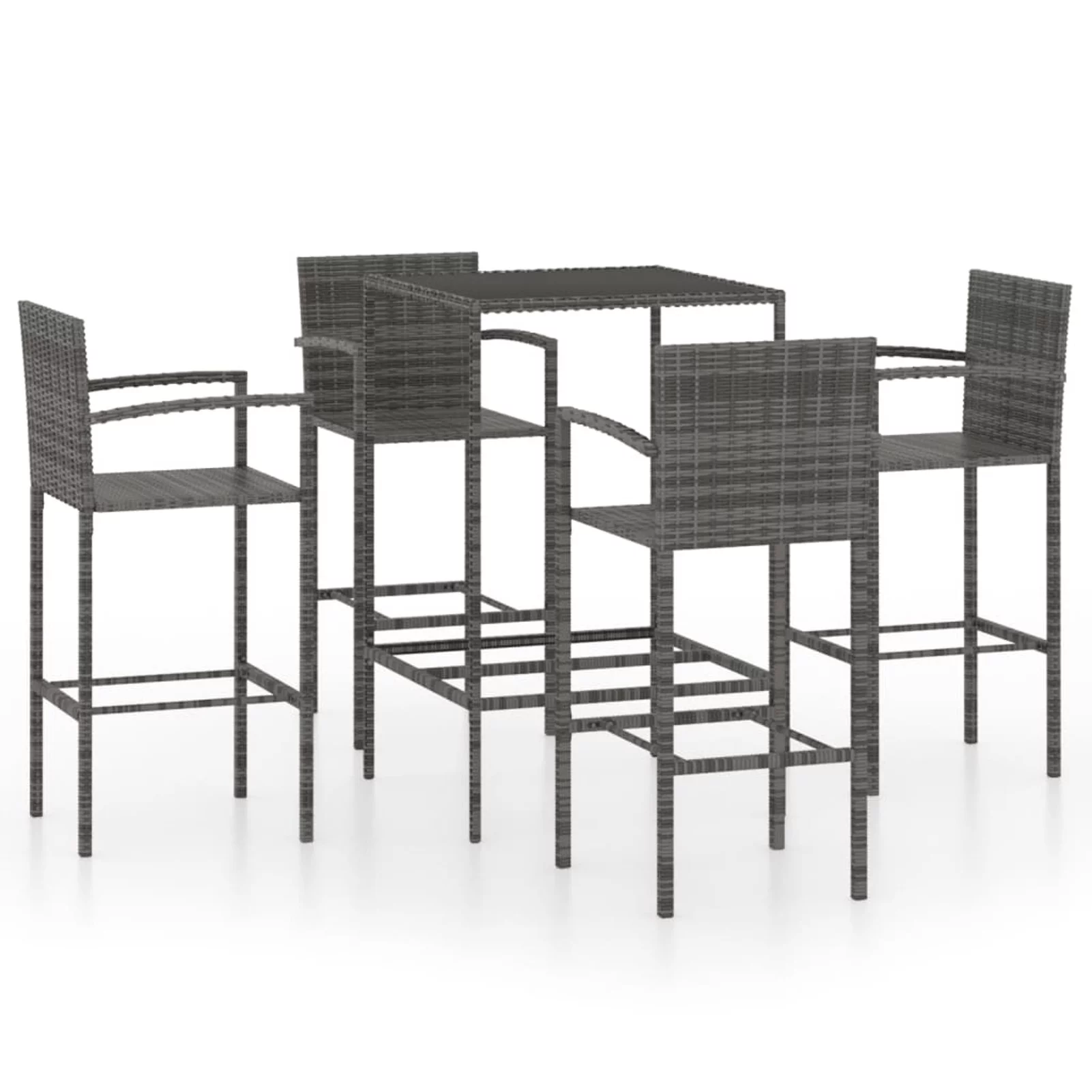 Carevas 5 Piece Patio Bar Set Poly Rattan Gray