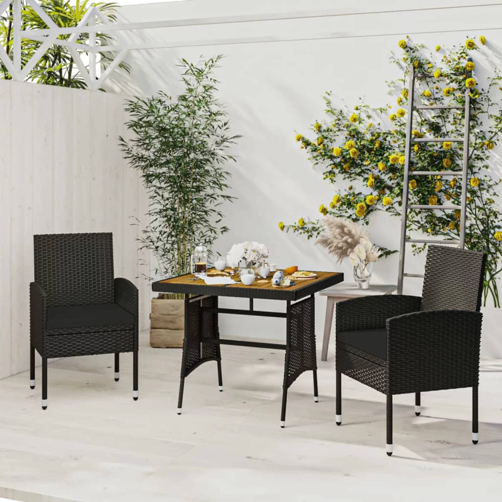 Aibecy 3 Piece Patio Dining Set Poly Rattan Black