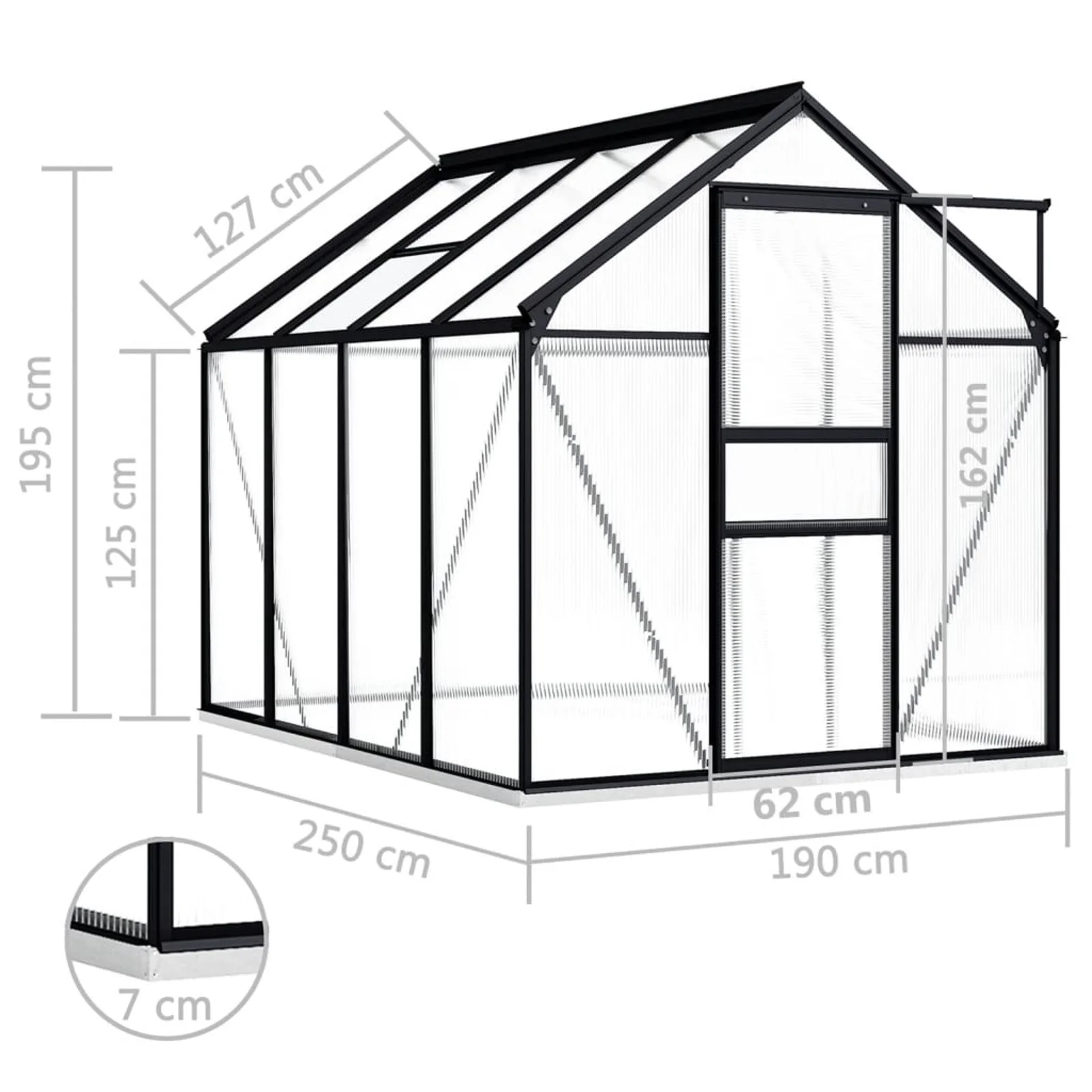 Aibecy Greenhouse with Base Frame Anthracite Aluminum 51.1 ft²